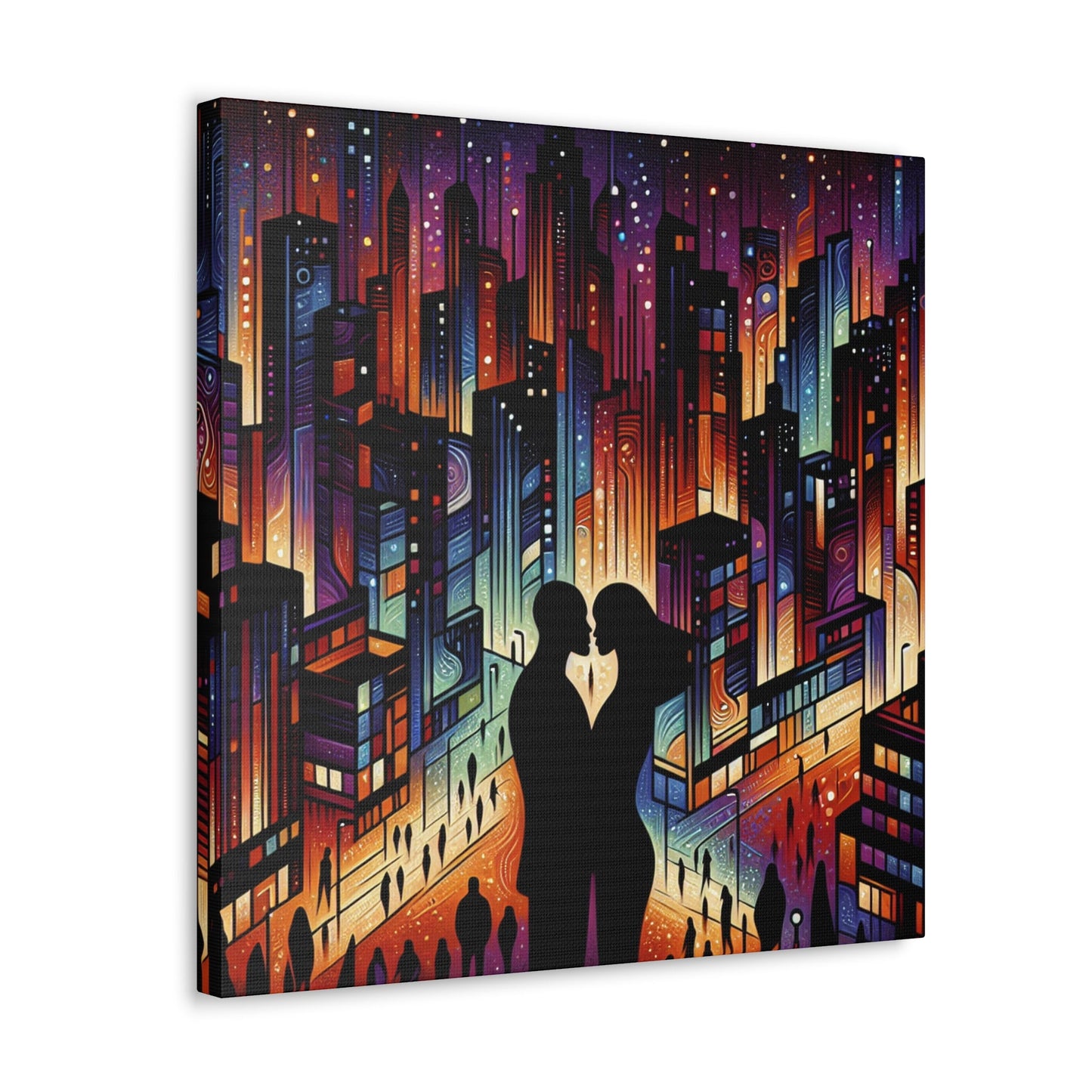 "Cosmic Love: Cityscape Embrace" - Canvas - Authentic4Us