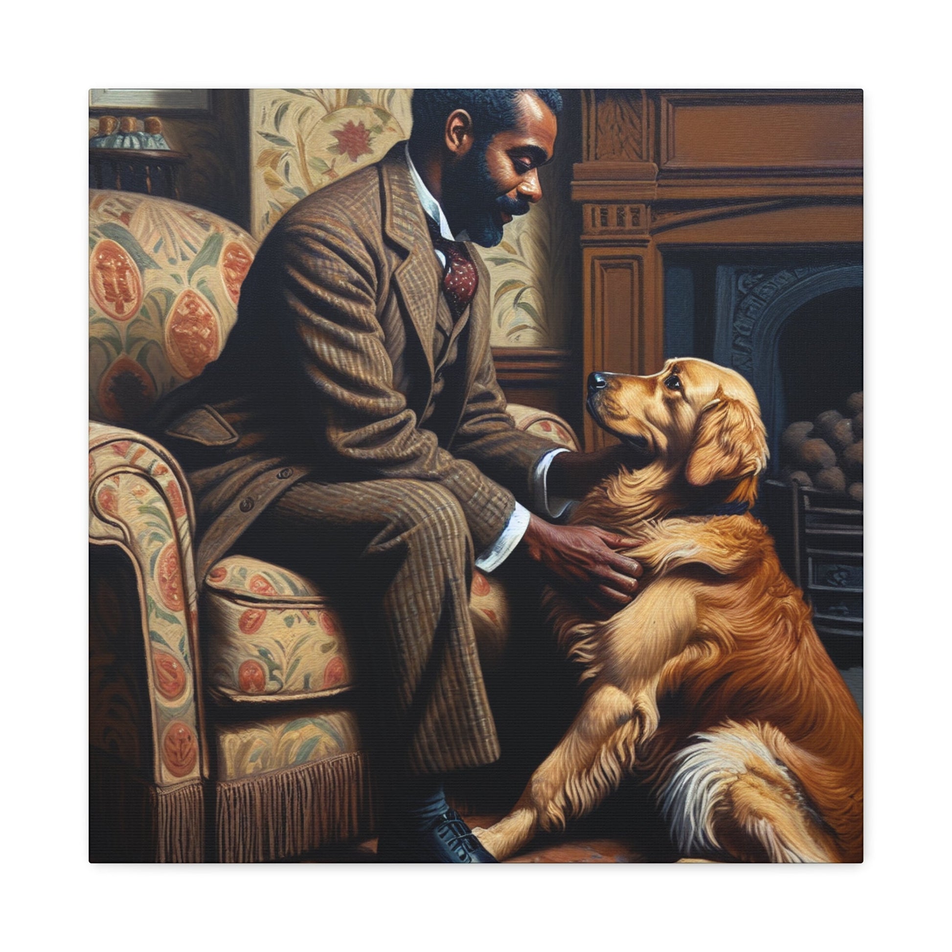 "Cozy Connection: Man and Dog" - Canvas - Authentic4Us