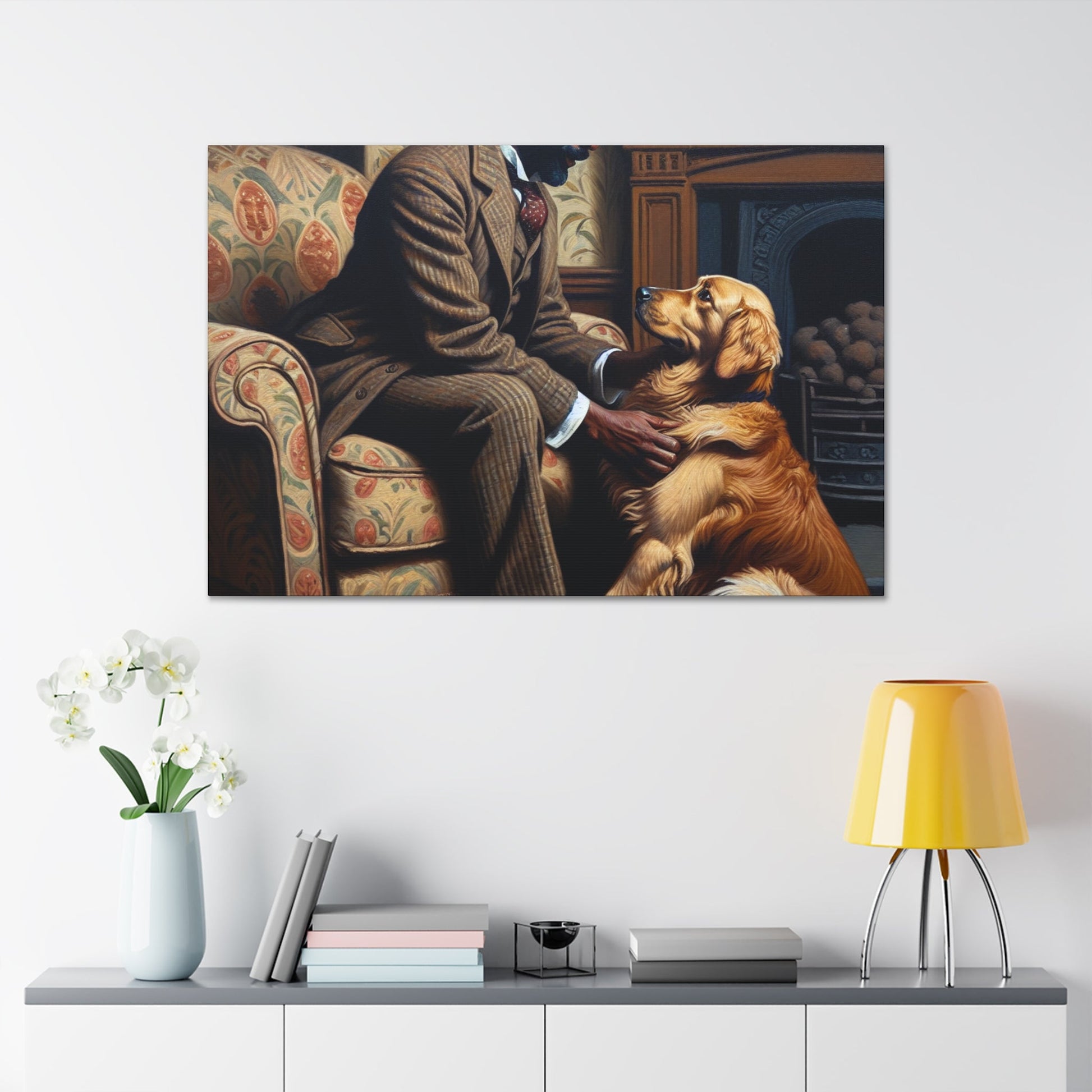 "Cozy Connection: Man and Dog" - Canvas - Authentic4Us