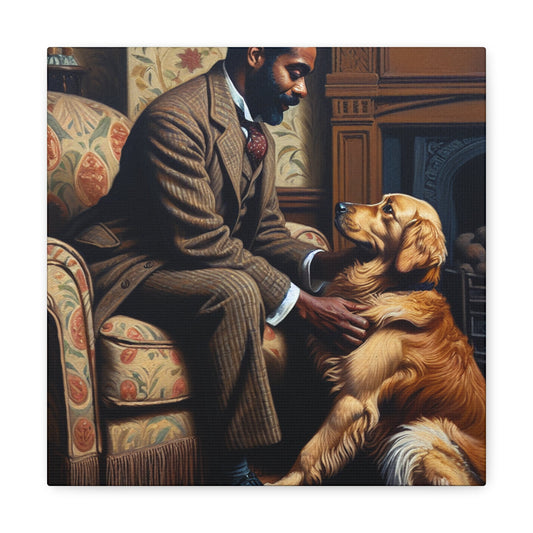 "Cozy Connection: Man and Dog" - Canvas - Authentic4Us