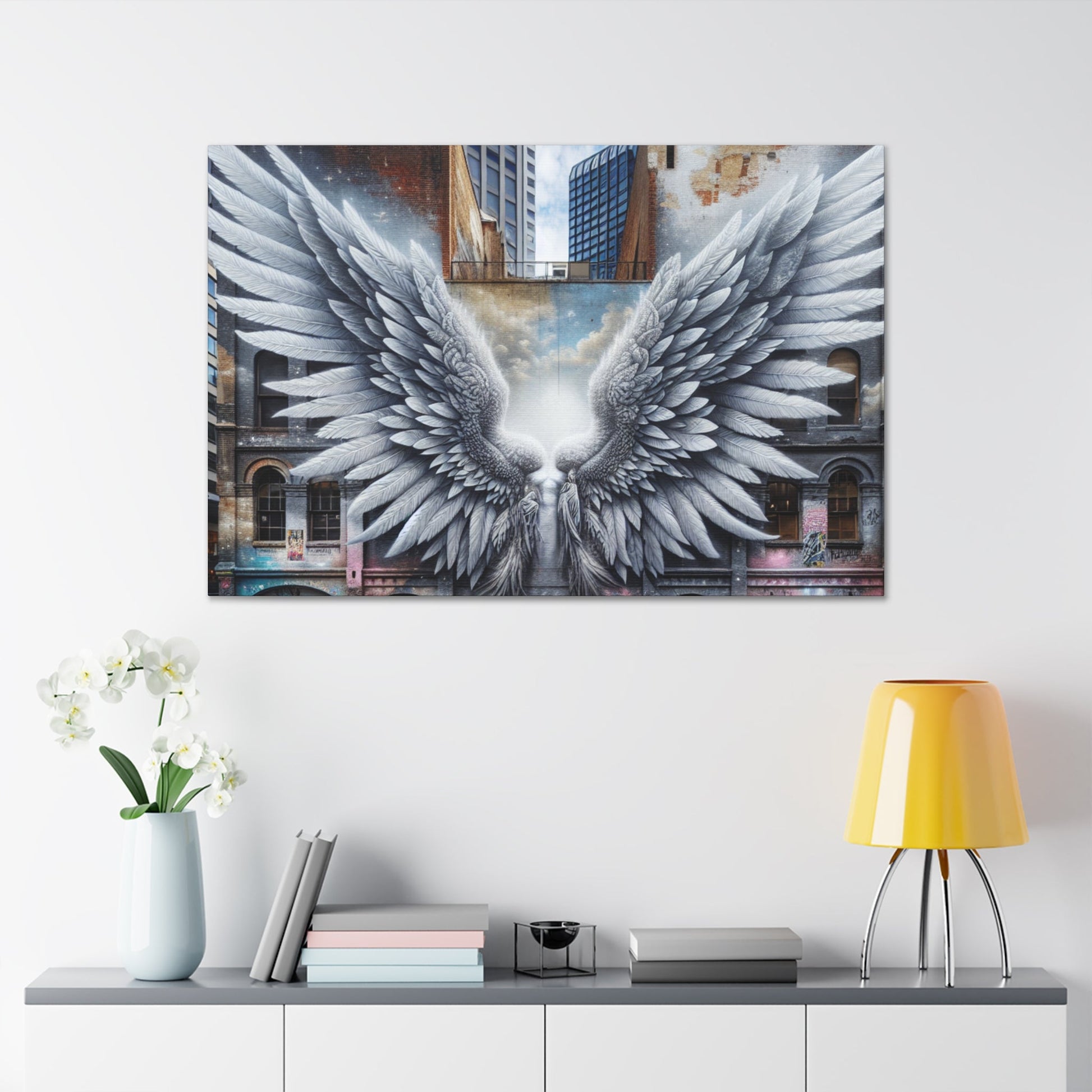 "Divine Wings in Urban Canvas" - Canvas - Authentic4Us