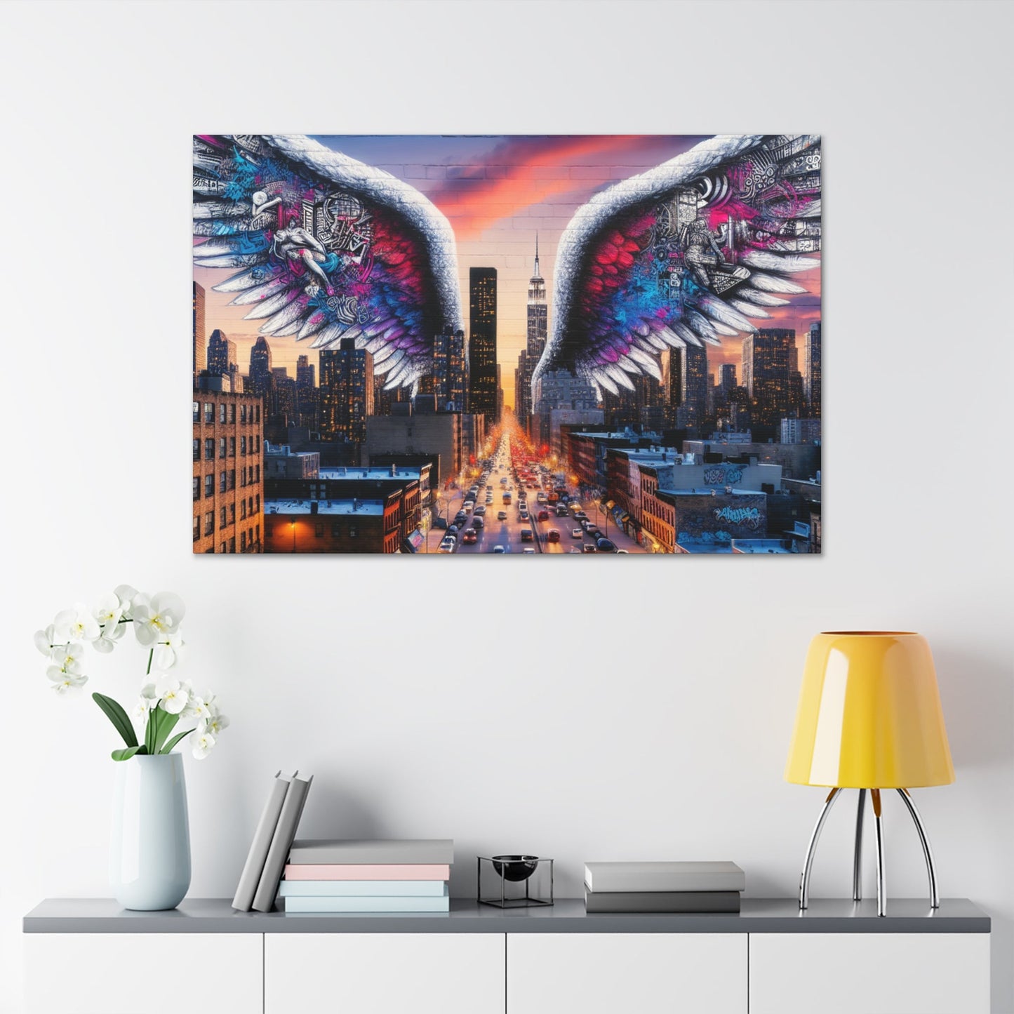 "Dusk Dreamscape with Winged Marvel" - Canvas - Authentic4Us