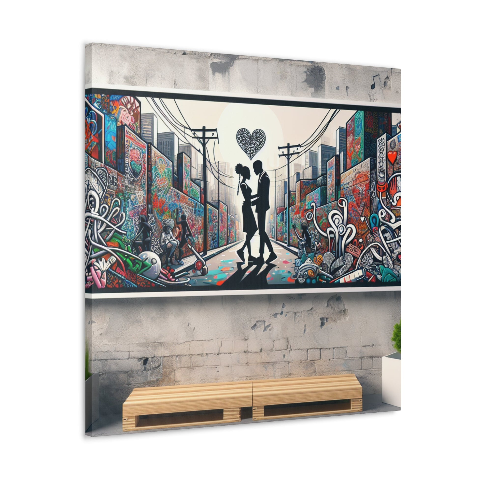 "Ethereal Urban Love: Graffiti Delight" - Canvas - Authentic4Us