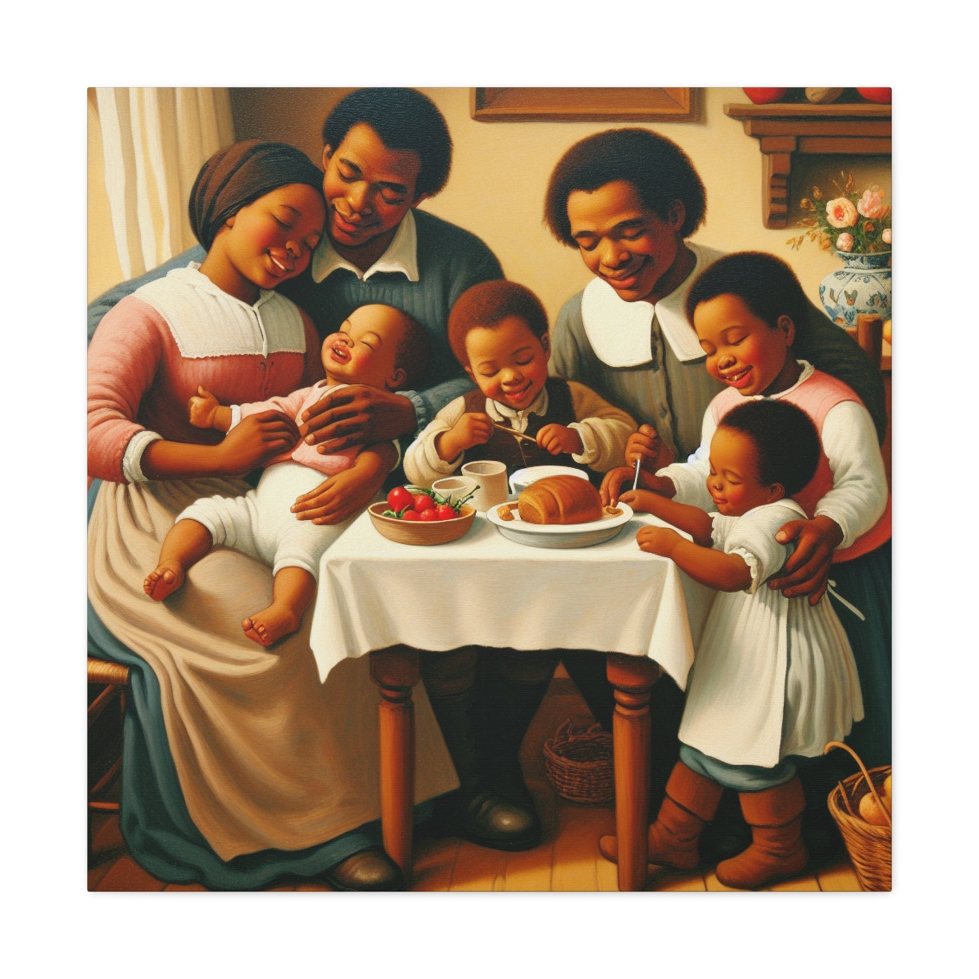 "Familial Bliss: A Joyful Dinner" - Canvas - Authentic4Us