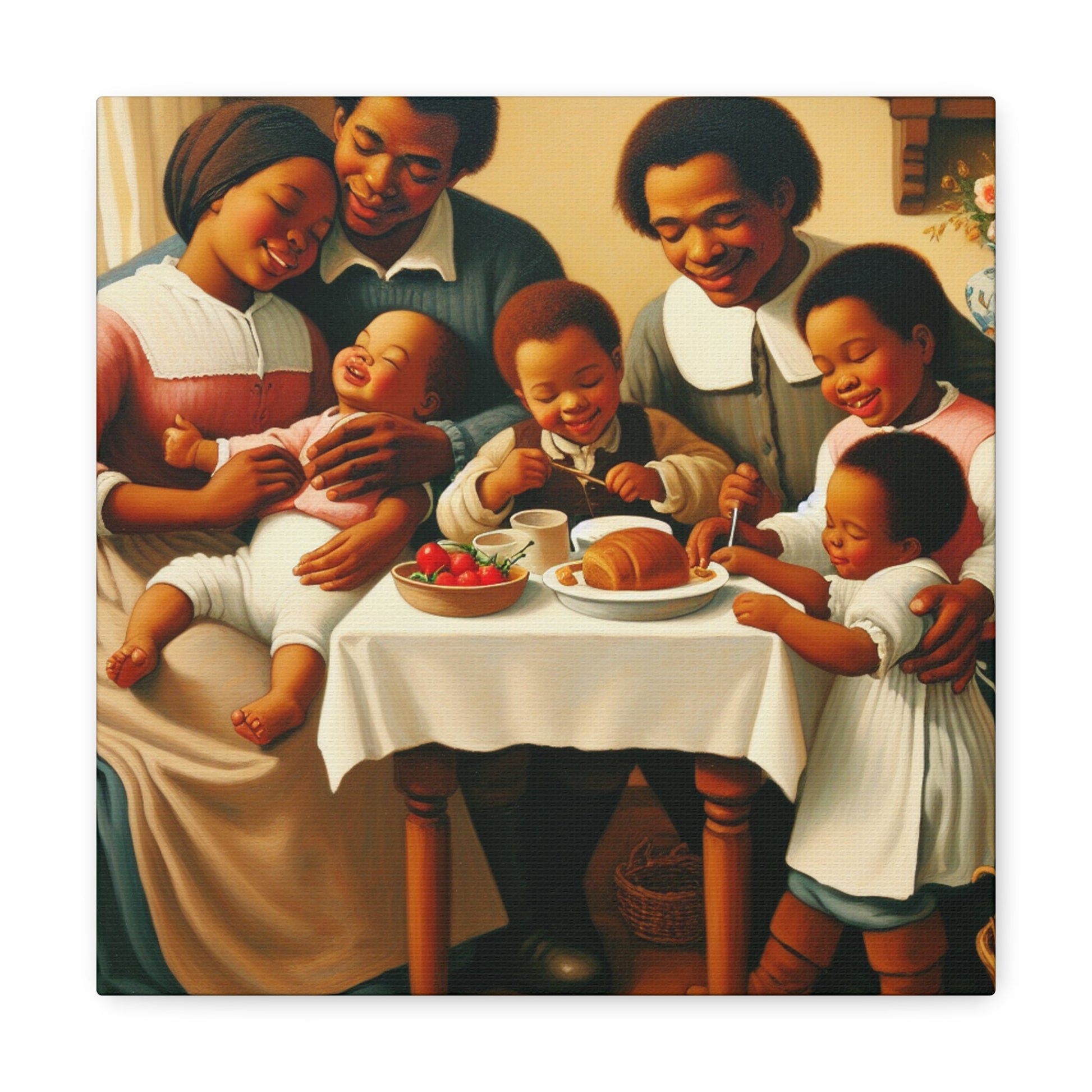 "Familial Bliss: A Joyful Dinner" - Canvas - Authentic4Us