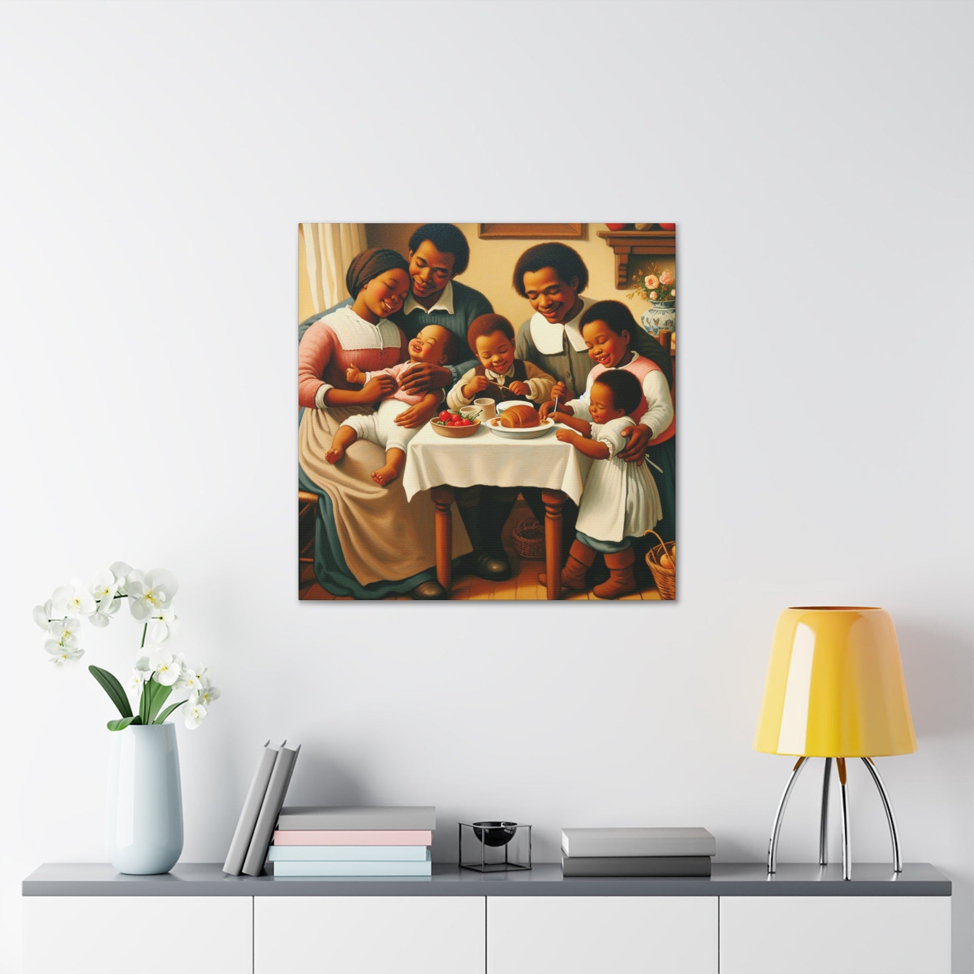 "Familial Bliss: A Joyful Dinner" - Canvas - Authentic4Us