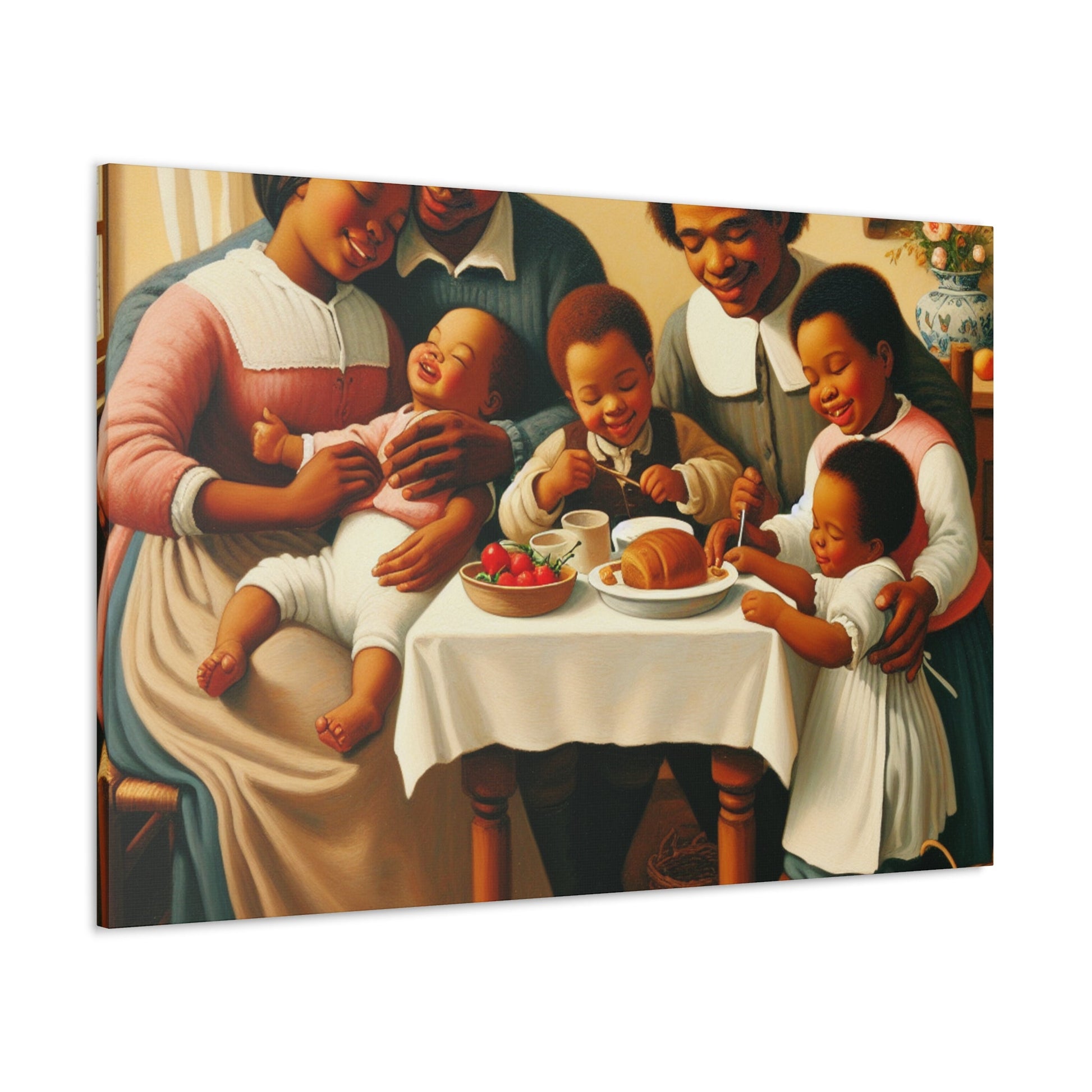 "Familial Bliss: A Joyful Dinner" - Canvas - Authentic4Us