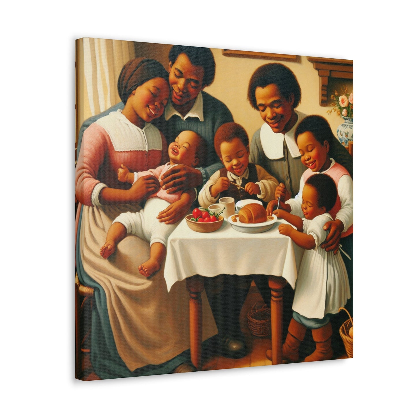 "Familial Bliss: A Joyful Dinner" - Canvas - Authentic4Us