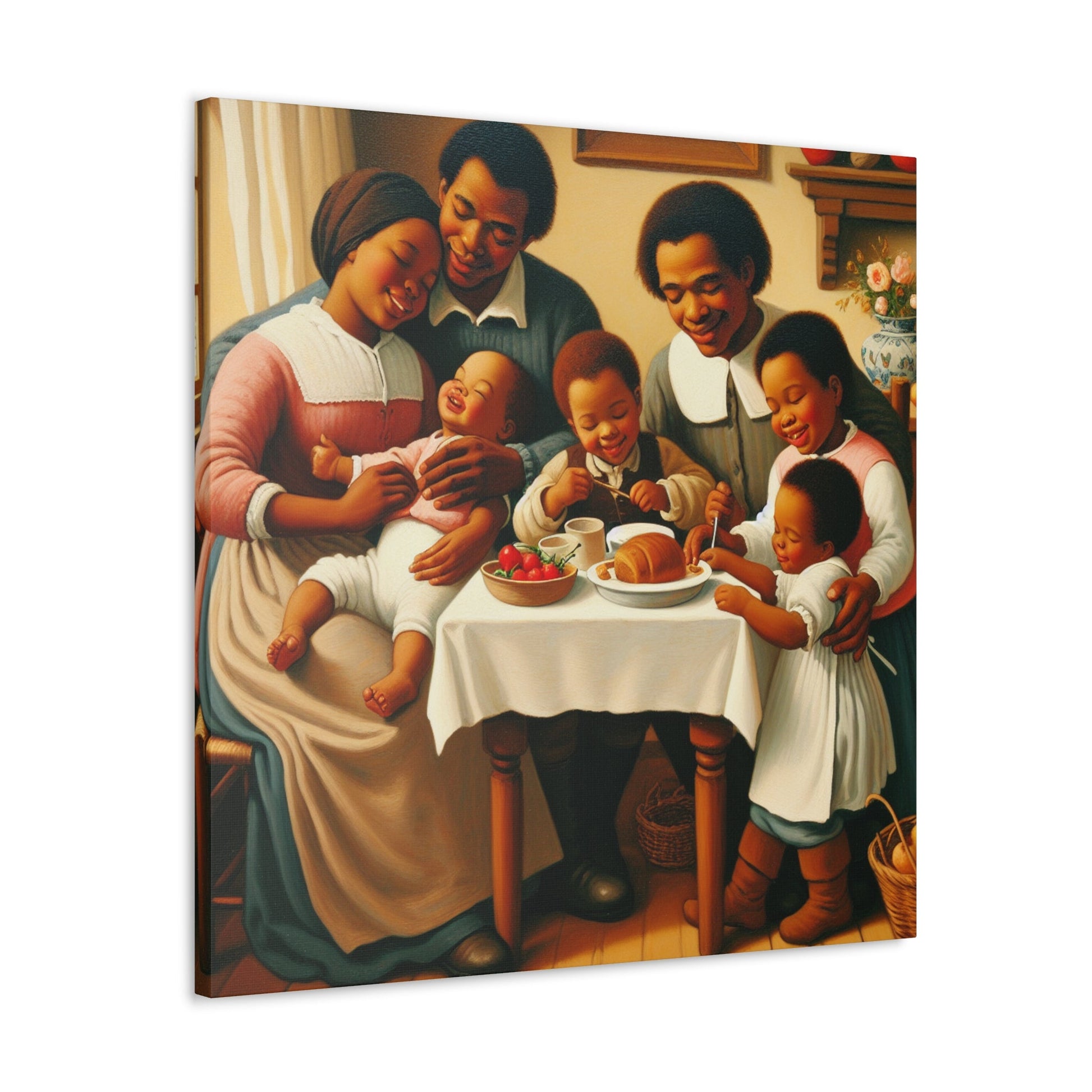 "Familial Bliss: A Joyful Dinner" - Canvas - Authentic4Us