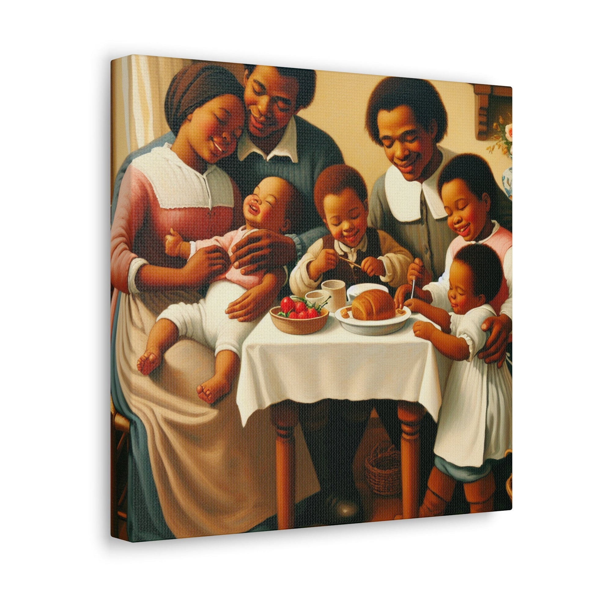 "Familial Bliss: A Joyful Dinner" - Canvas - Authentic4Us