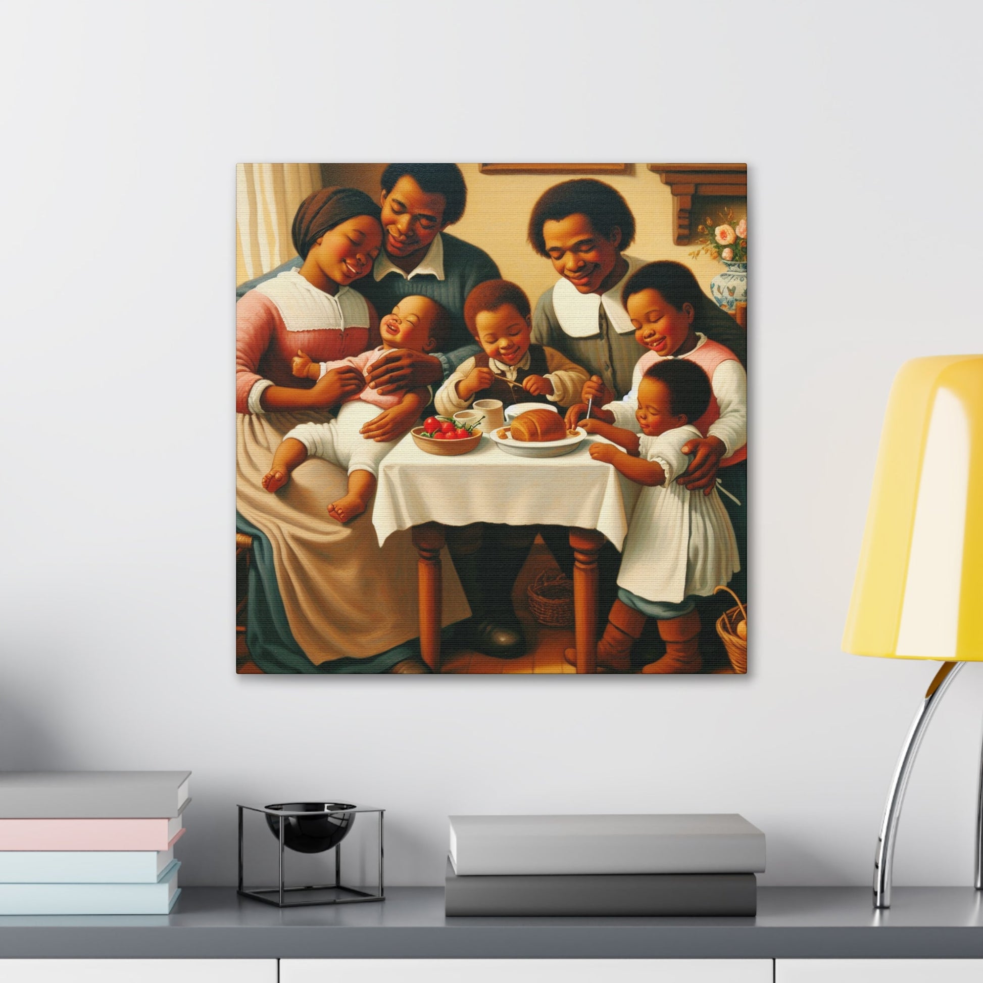 "Familial Bliss: A Joyful Dinner" - Canvas - Authentic4Us