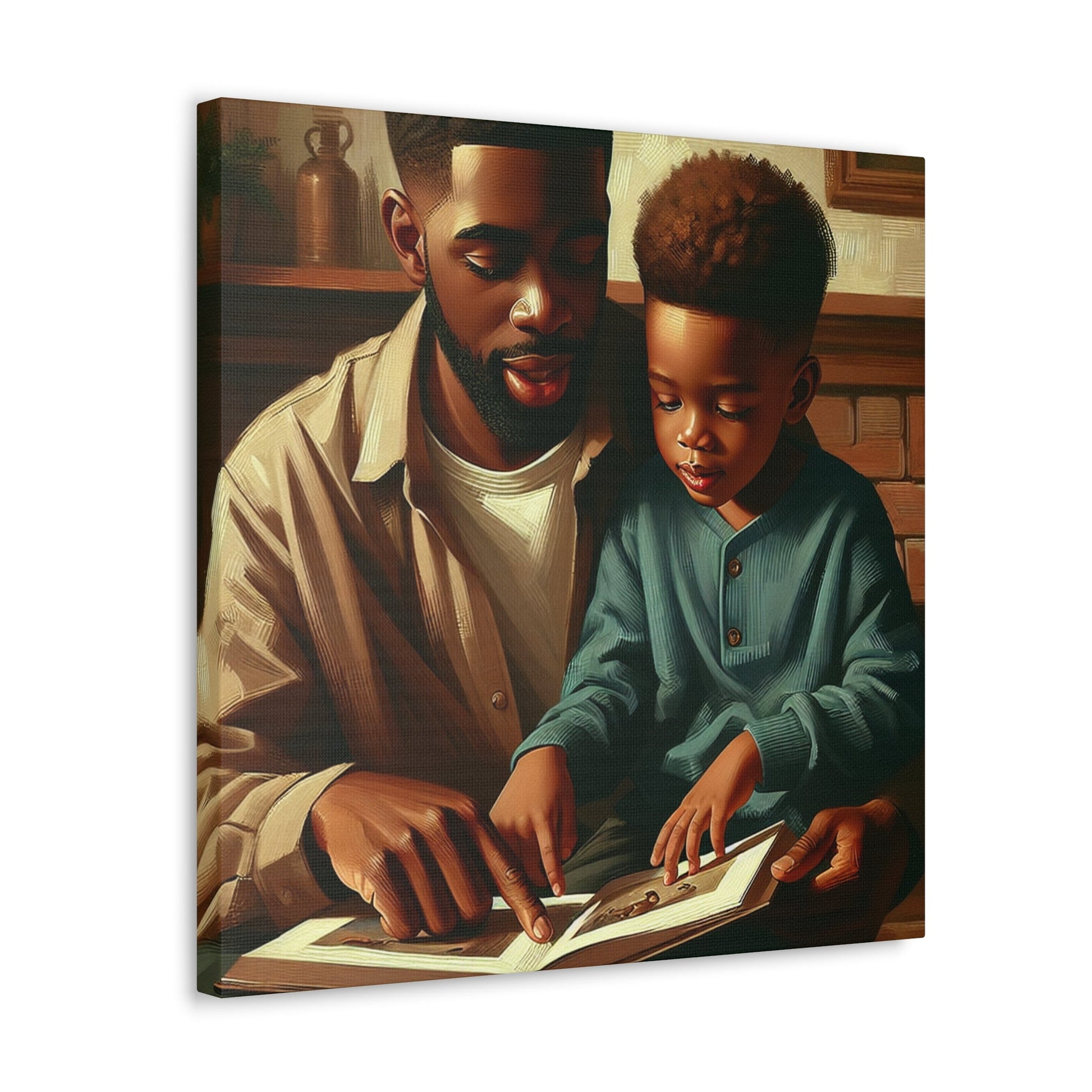 "Father and Son Reading Together" - Canvas - Authentic4Us