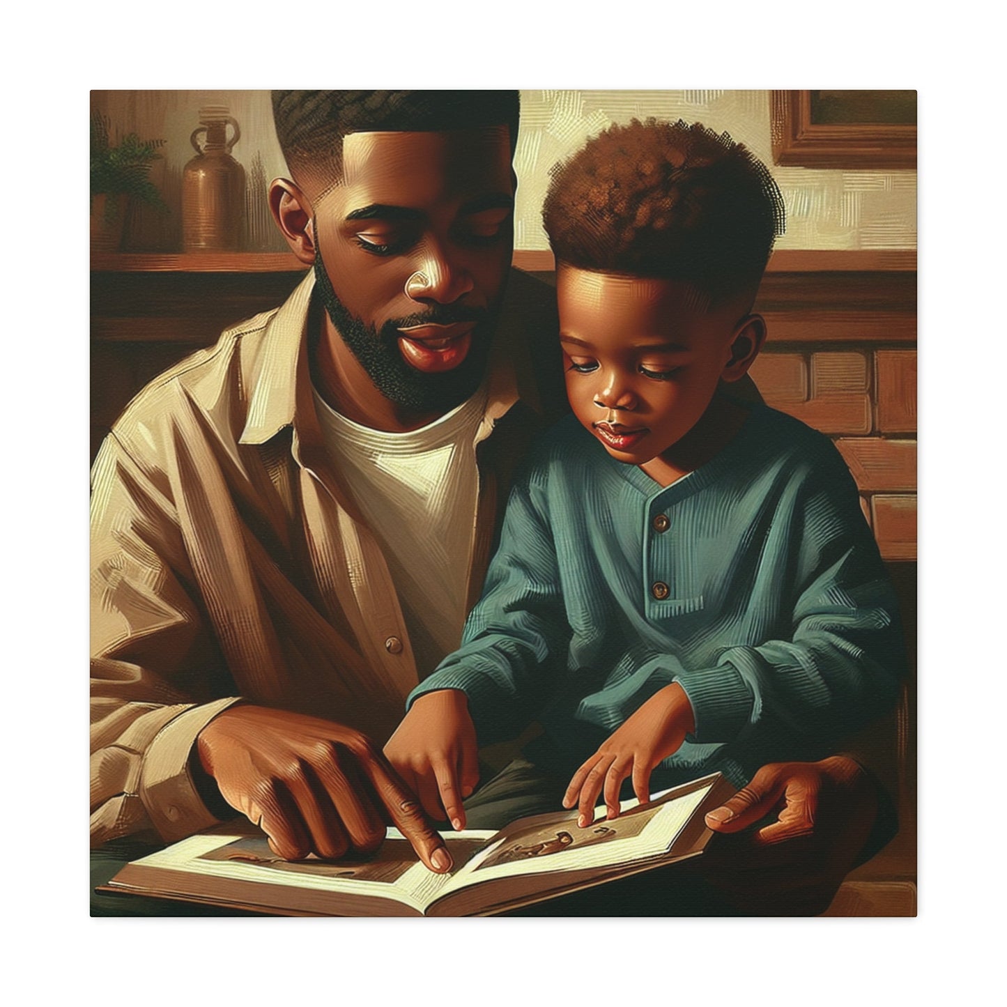 "Father and Son Reading Together" - Canvas - Authentic4Us