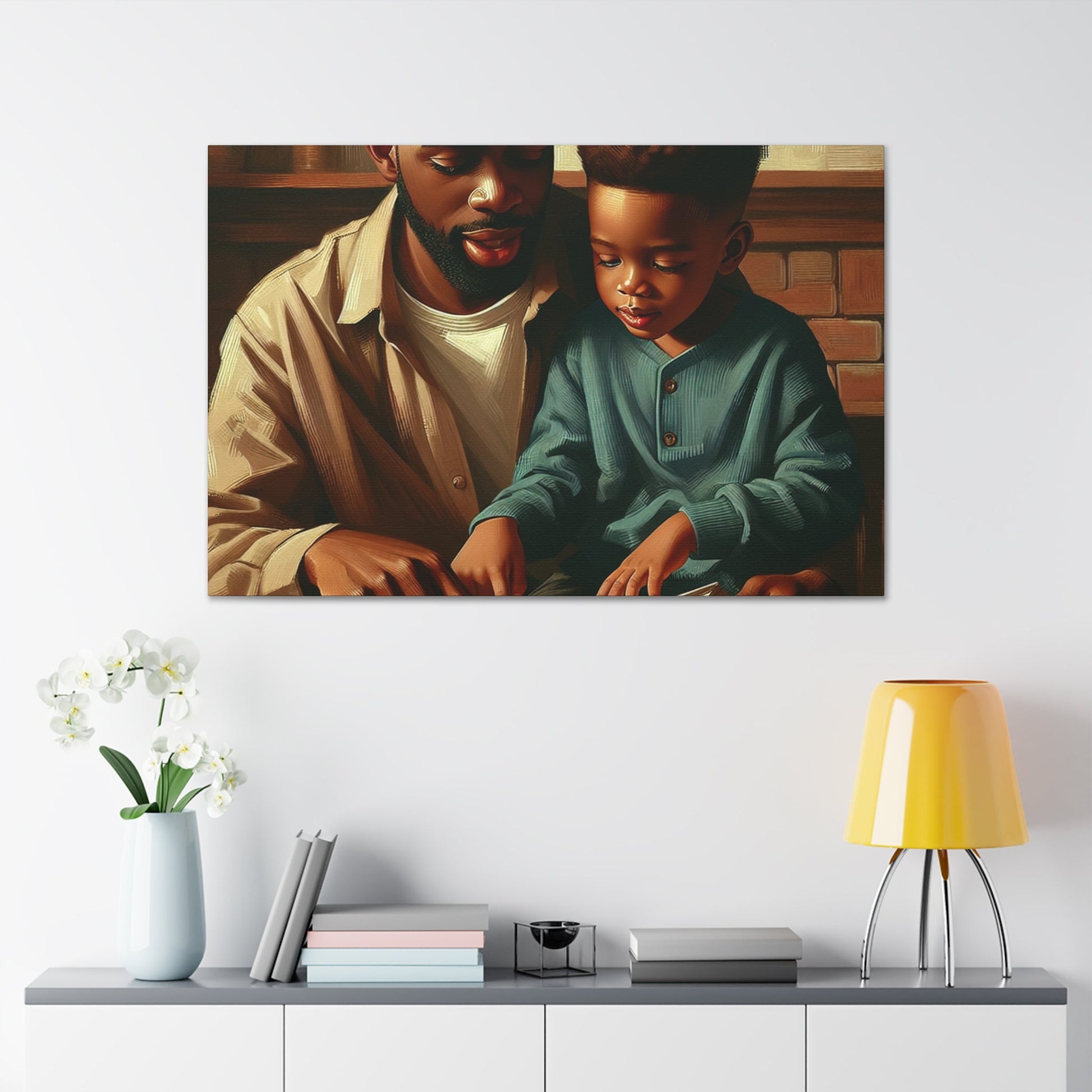 "Father and Son Reading Together" - Canvas - Authentic4Us