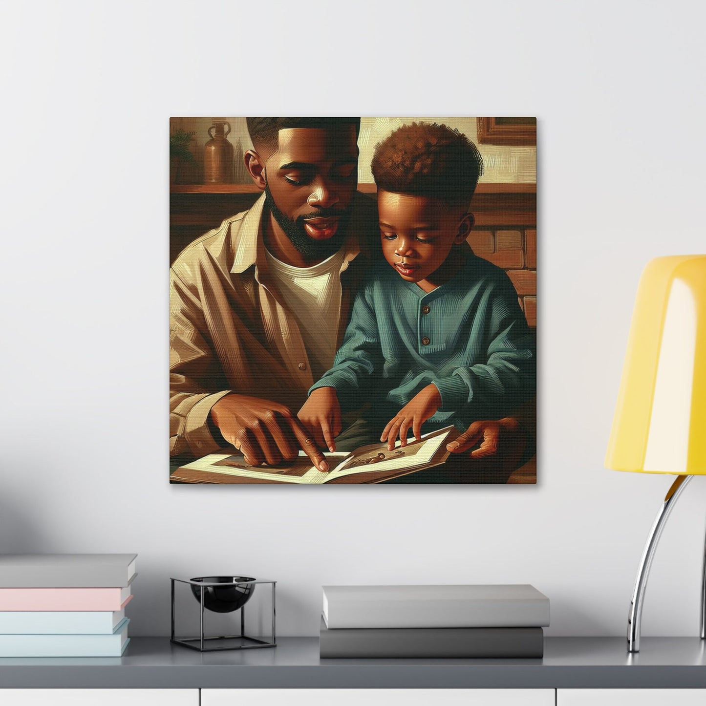 "Father and Son Reading Together" - Canvas - Authentic4Us