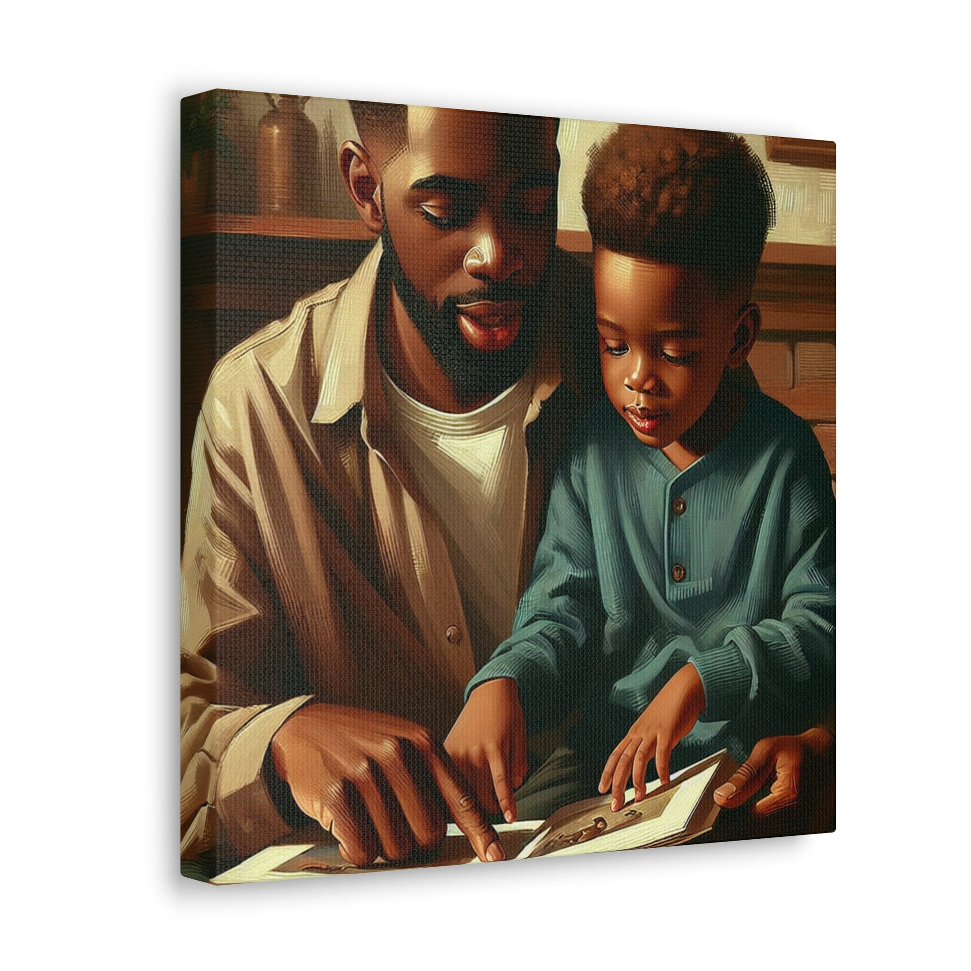 "Father and Son Reading Together" - Canvas - Authentic4Us