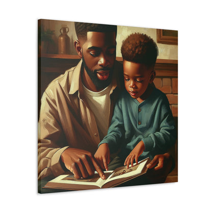 "Father and Son Reading Together" - Canvas - Authentic4Us