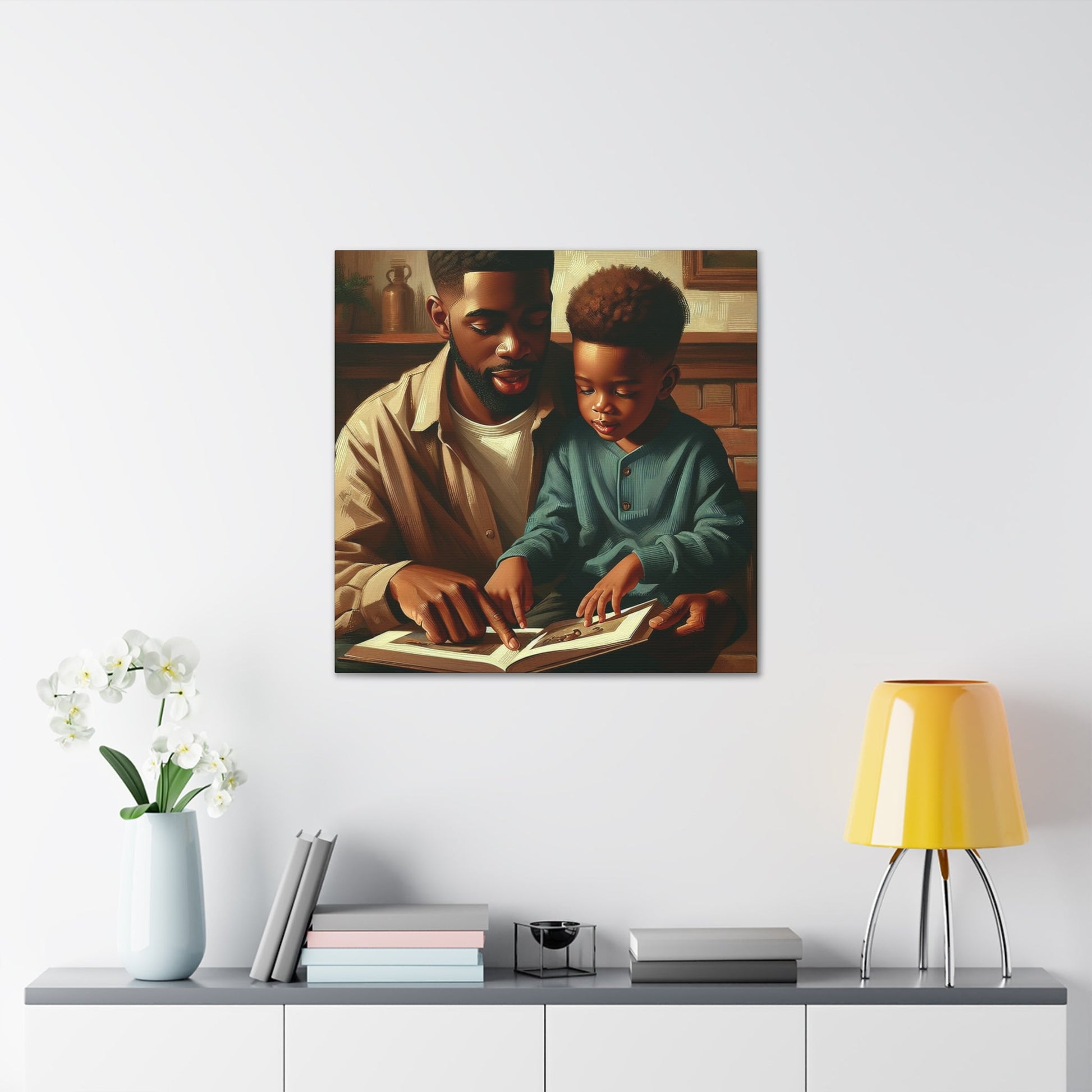 "Father and Son Reading Together" - Canvas - Authentic4Us