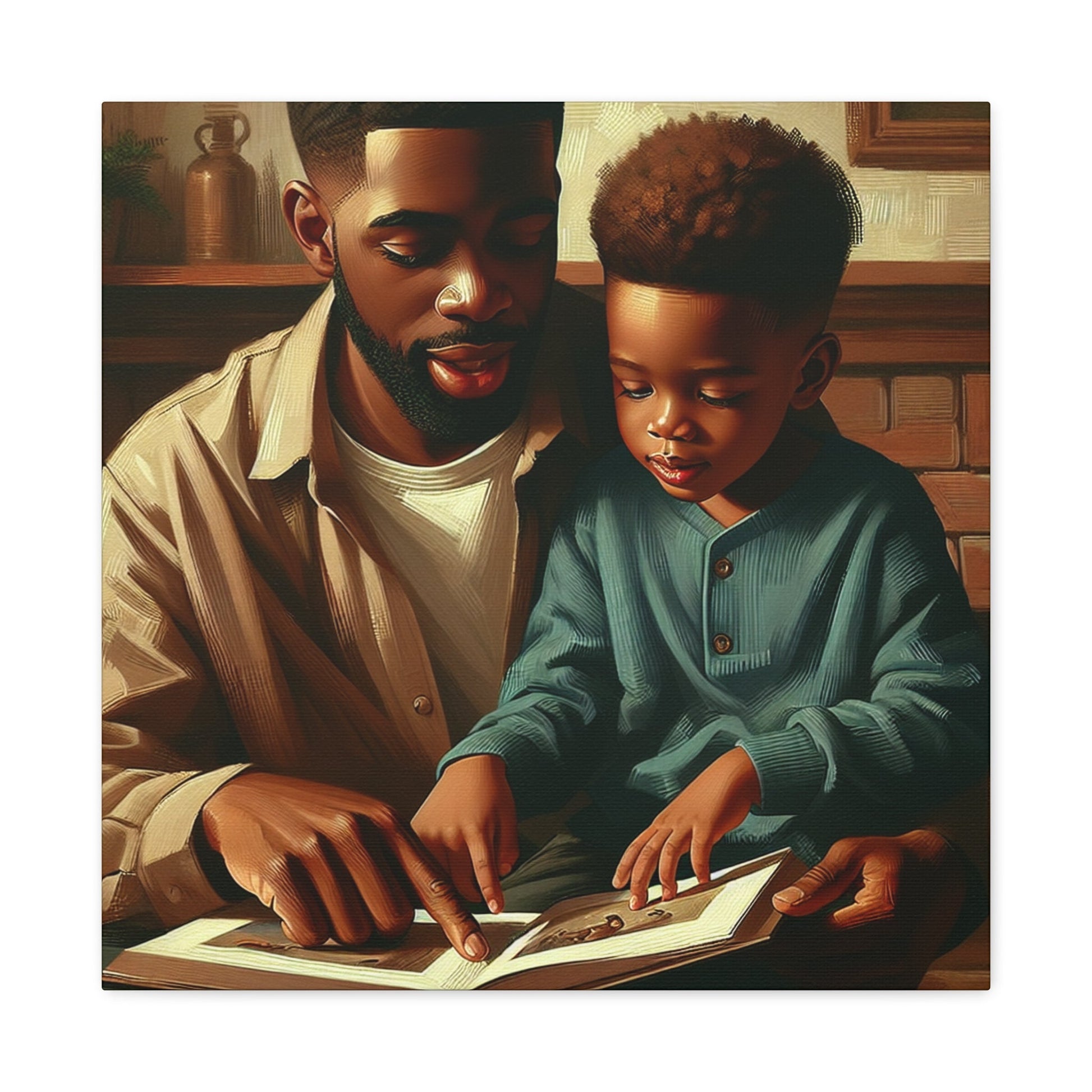 "Father and Son Reading Together" - Canvas - Authentic4Us