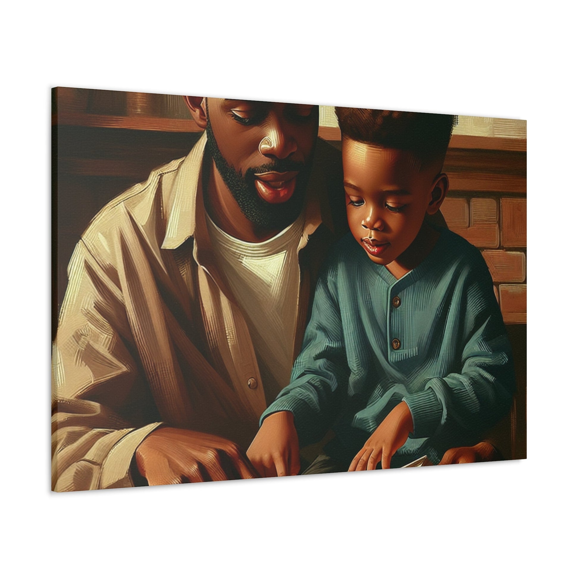 "Father and Son Reading Together" - Canvas - Authentic4Us