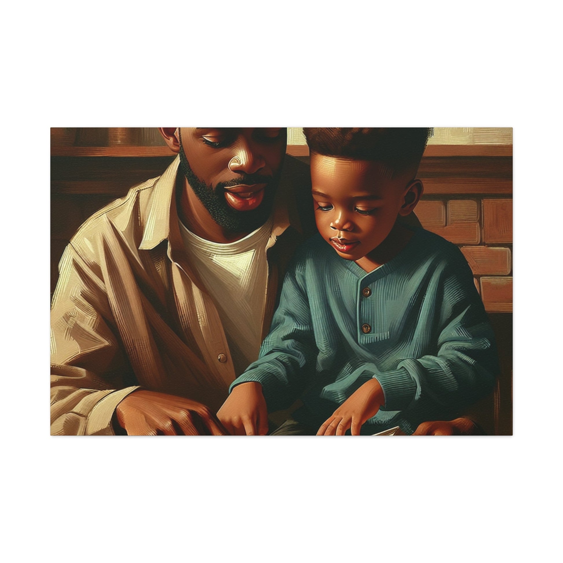 "Father and Son Reading Together" - Canvas - Authentic4Us