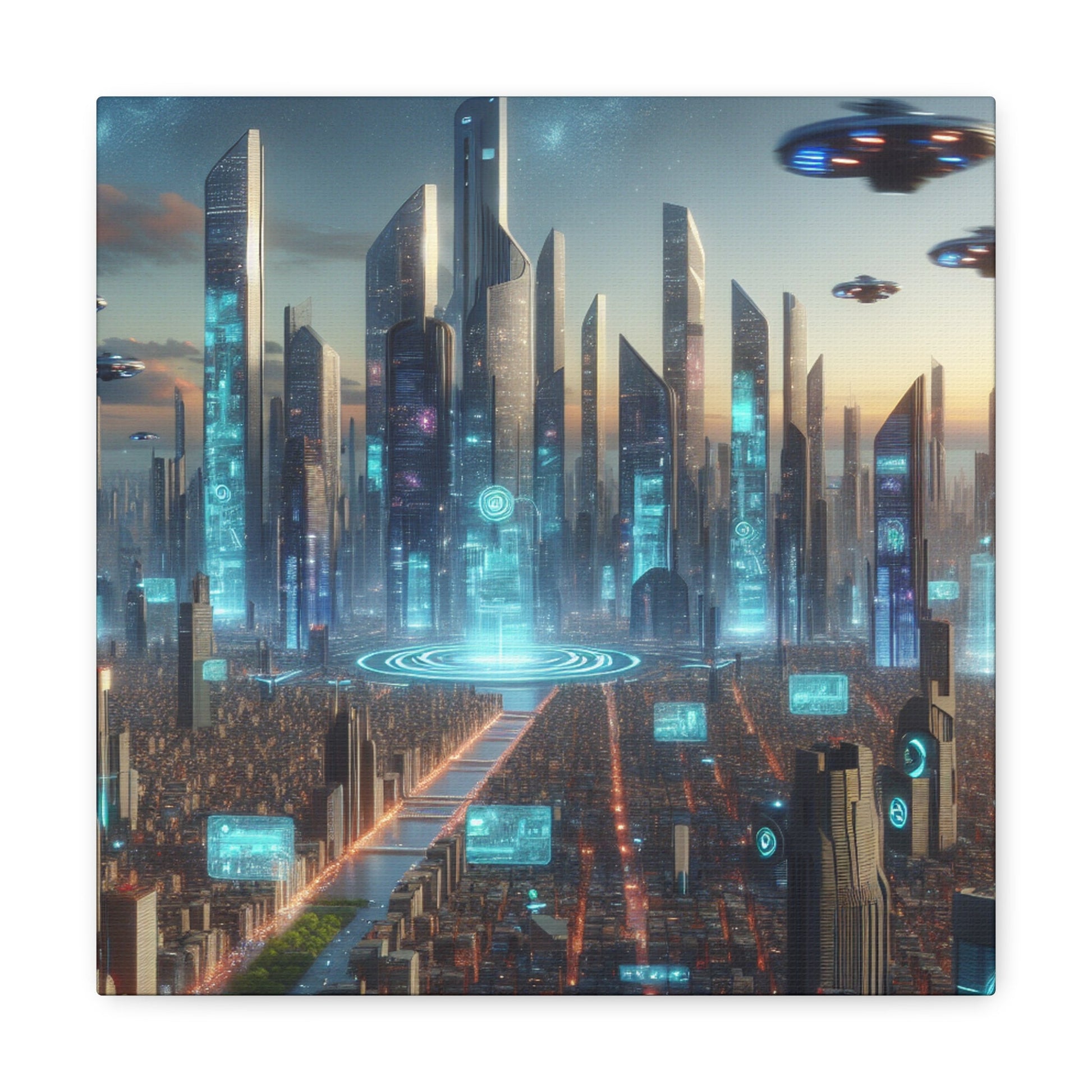 "Future Metropolis: Illuminated Skyline" - Canvas - Authentic4Us