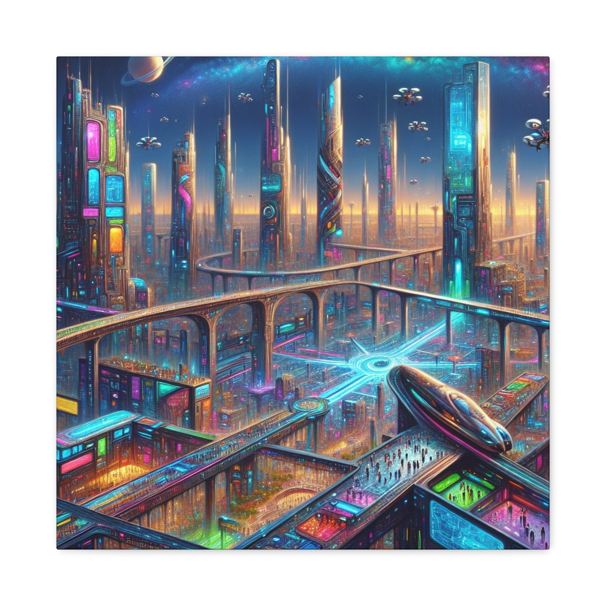 "Future Spires: Vibrant Cityscape" - Canvas - Authentic4Us