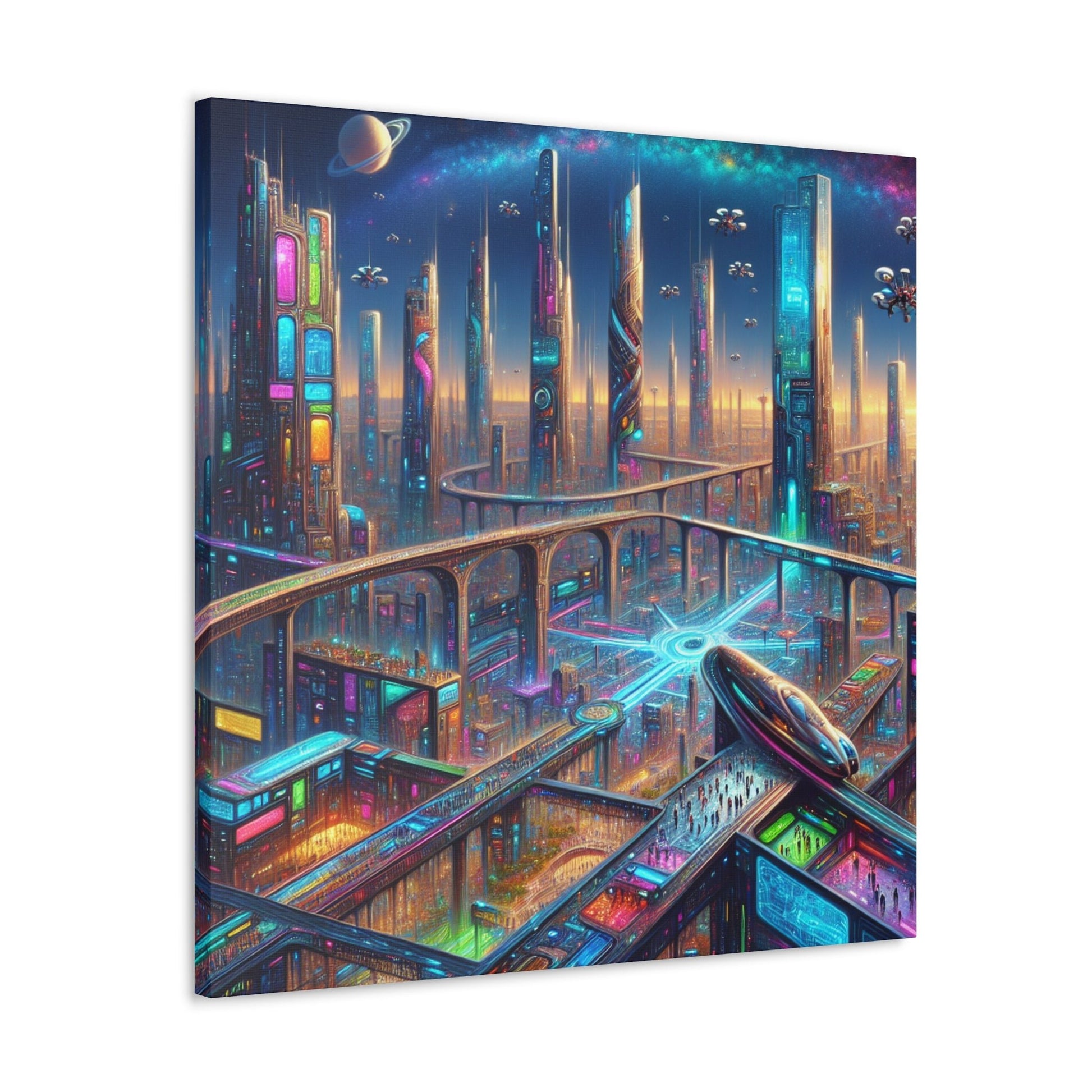 "Future Spires: Vibrant Cityscape" - Canvas - Authentic4Us