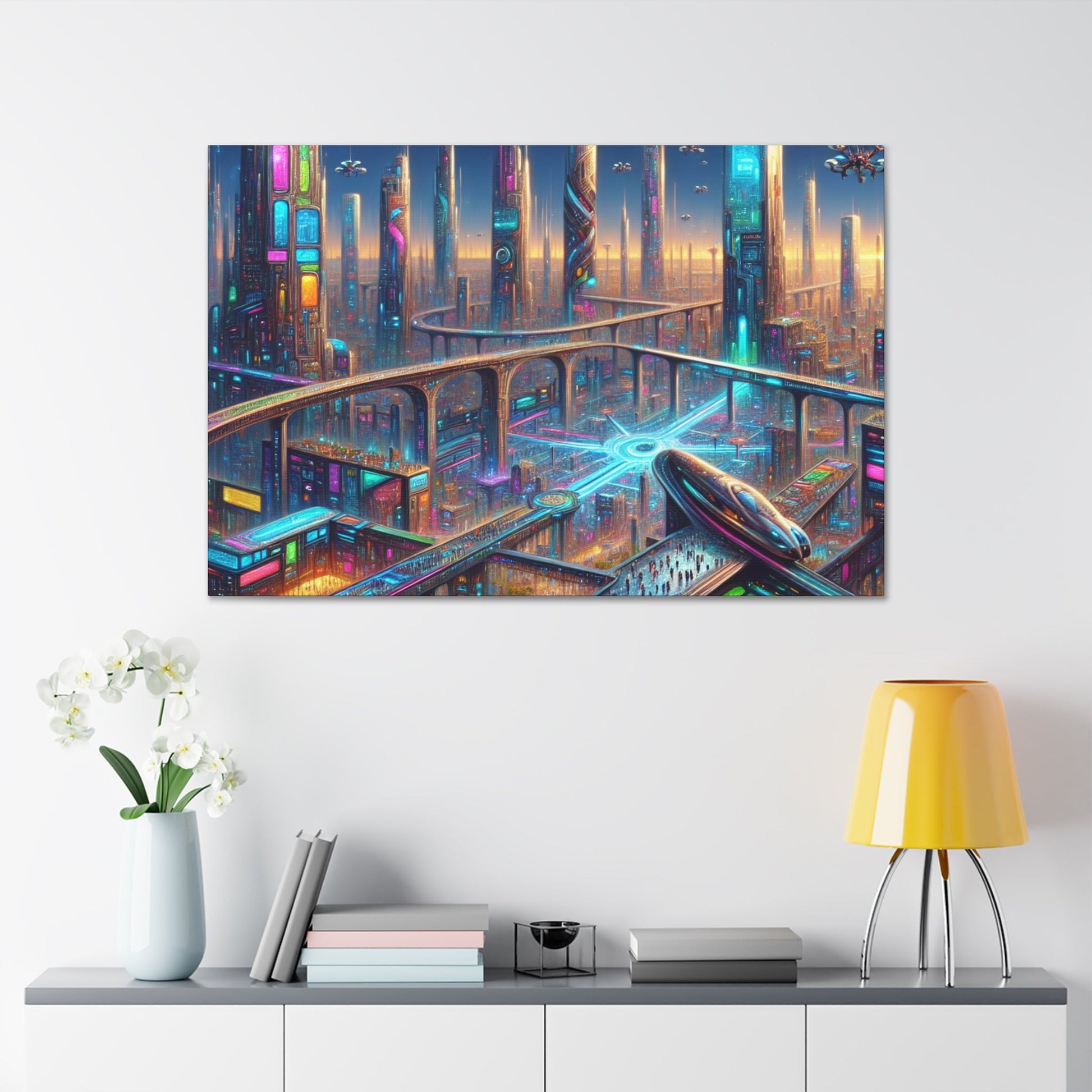 "Future Spires: Vibrant Cityscape" - Canvas - Authentic4Us