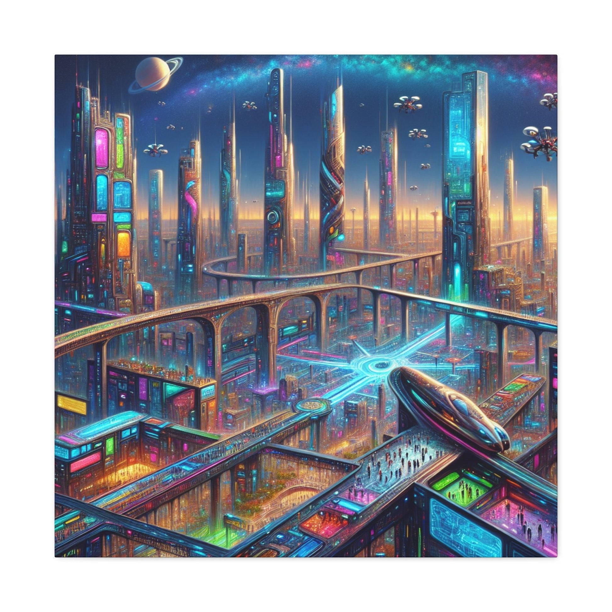 "Future Spires: Vibrant Cityscape" - Canvas - Authentic4Us