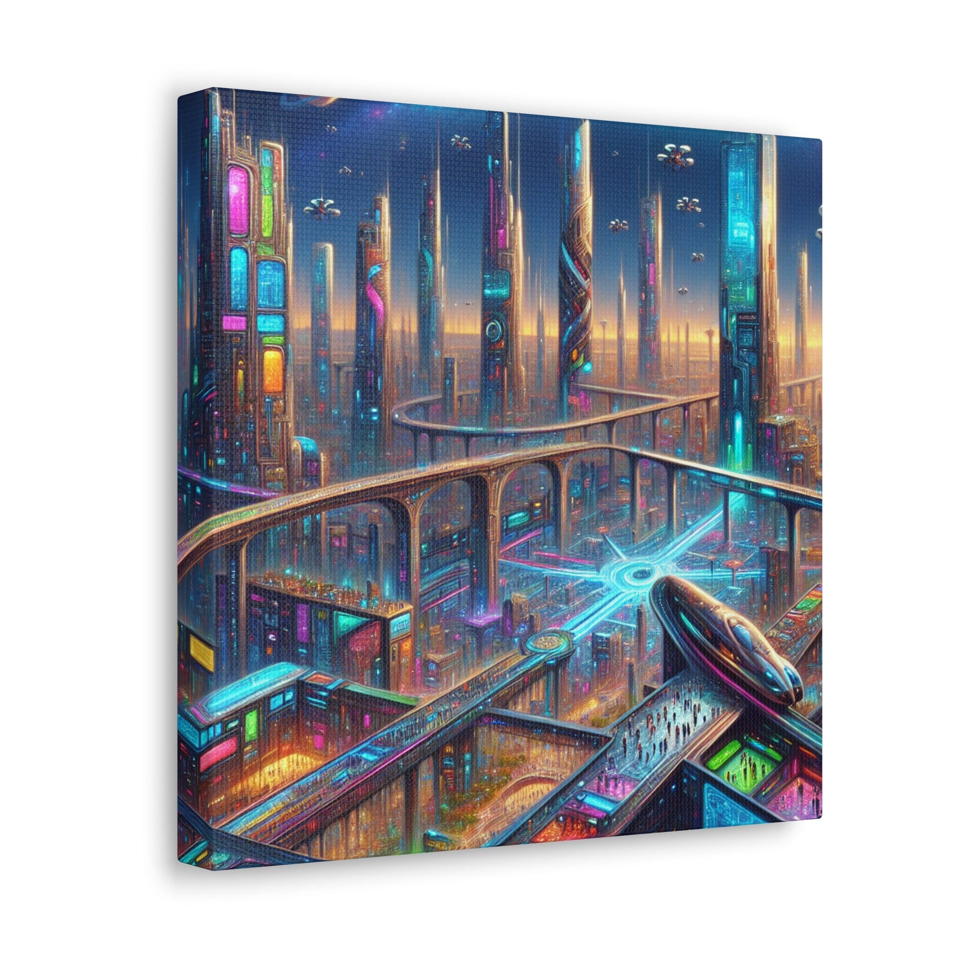 "Future Spires: Vibrant Cityscape" - Canvas - Authentic4Us