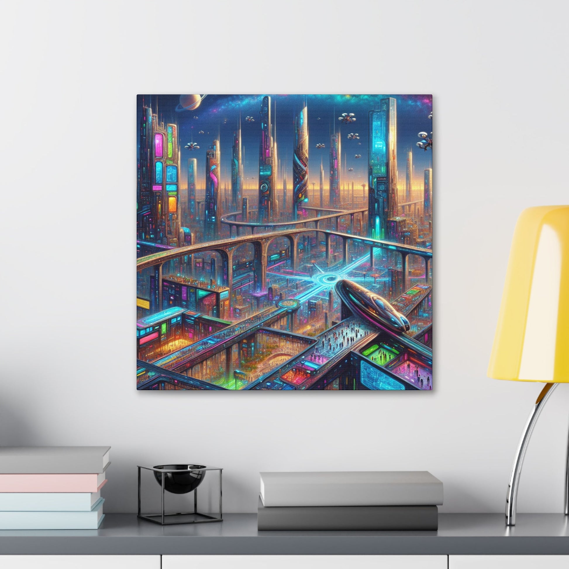 "Future Spires: Vibrant Cityscape" - Canvas - Authentic4Us