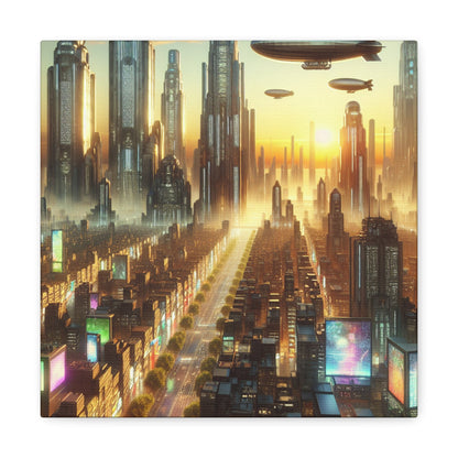 "Futuristic City at Sunrise" - Canvas - Authentic4Us