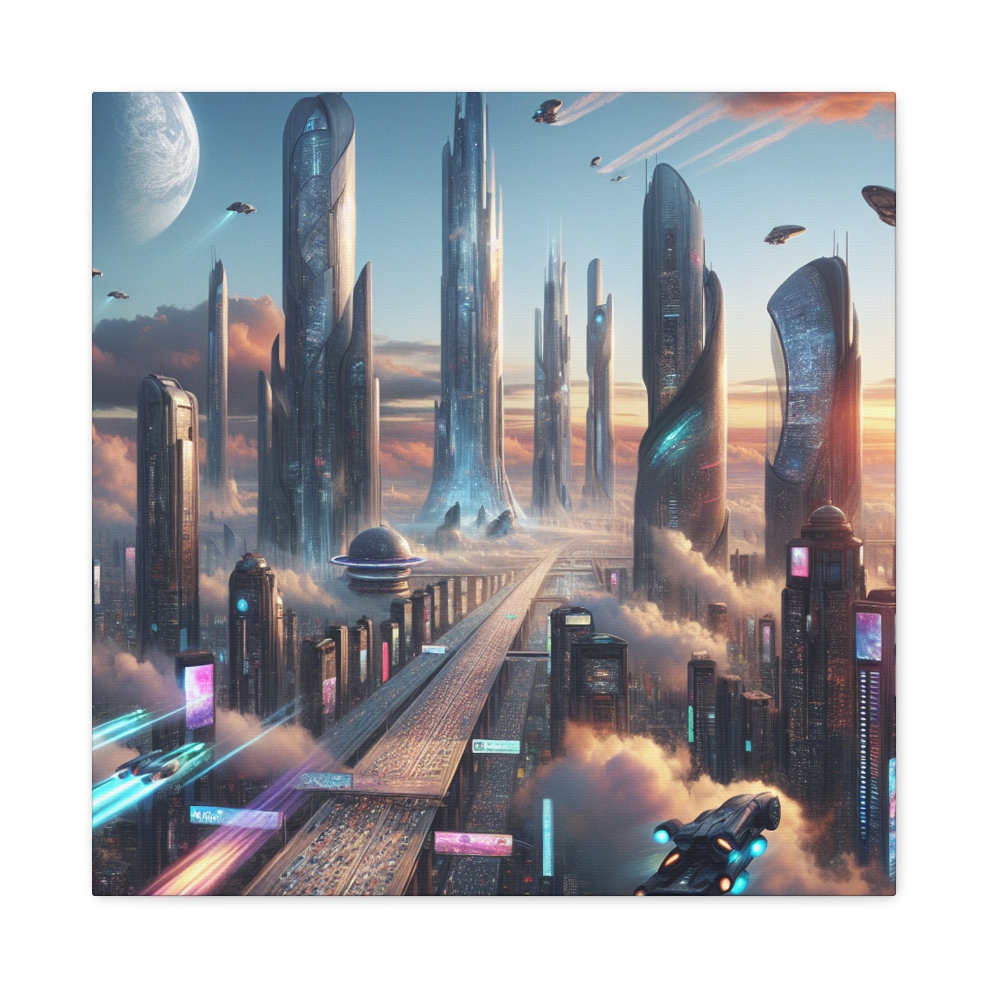 "Futuristic Dreamscape: Skyline Serenity" - Canvas - Authentic4Us