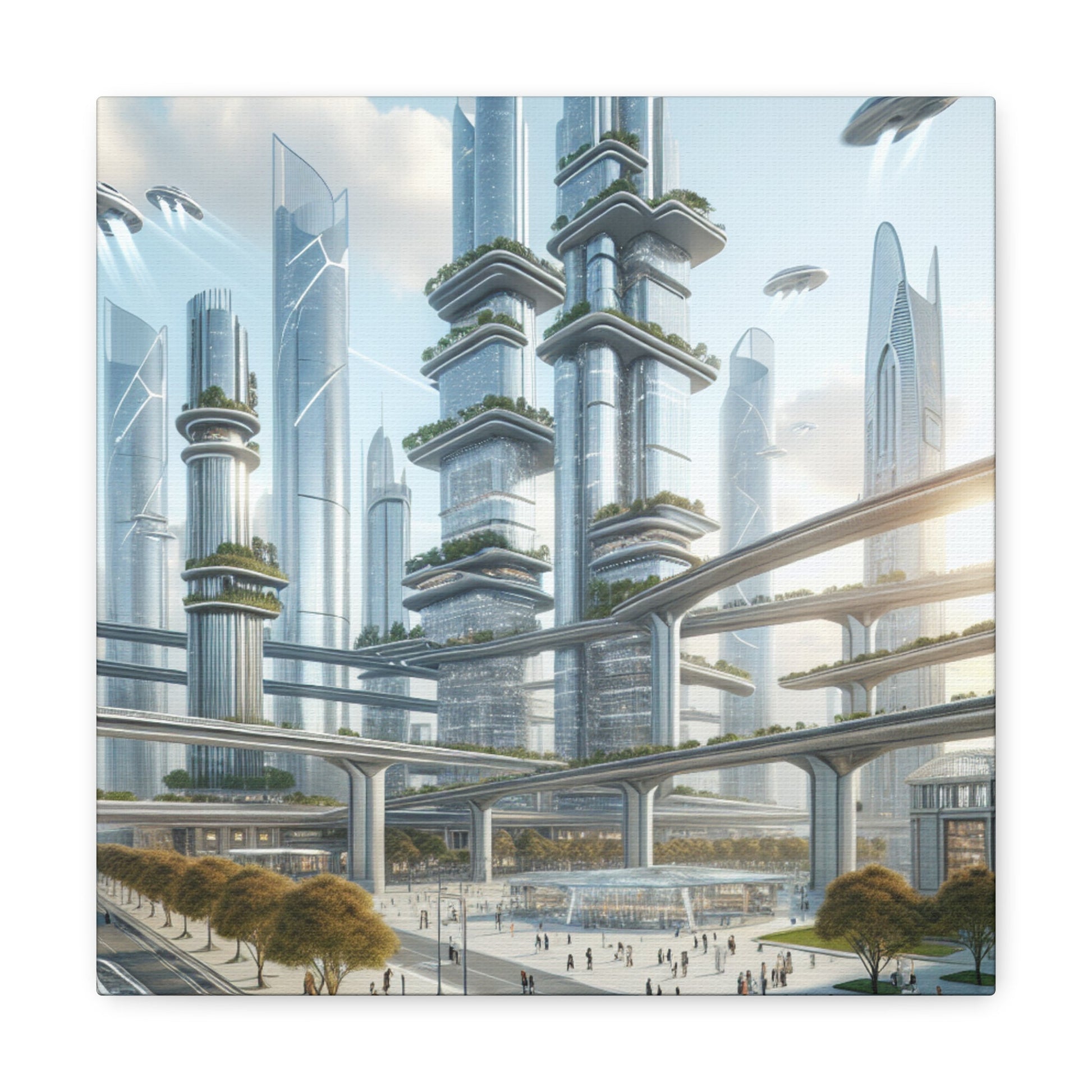 "Futuristic Eco-City Skyline" - Canvas - Authentic4Us