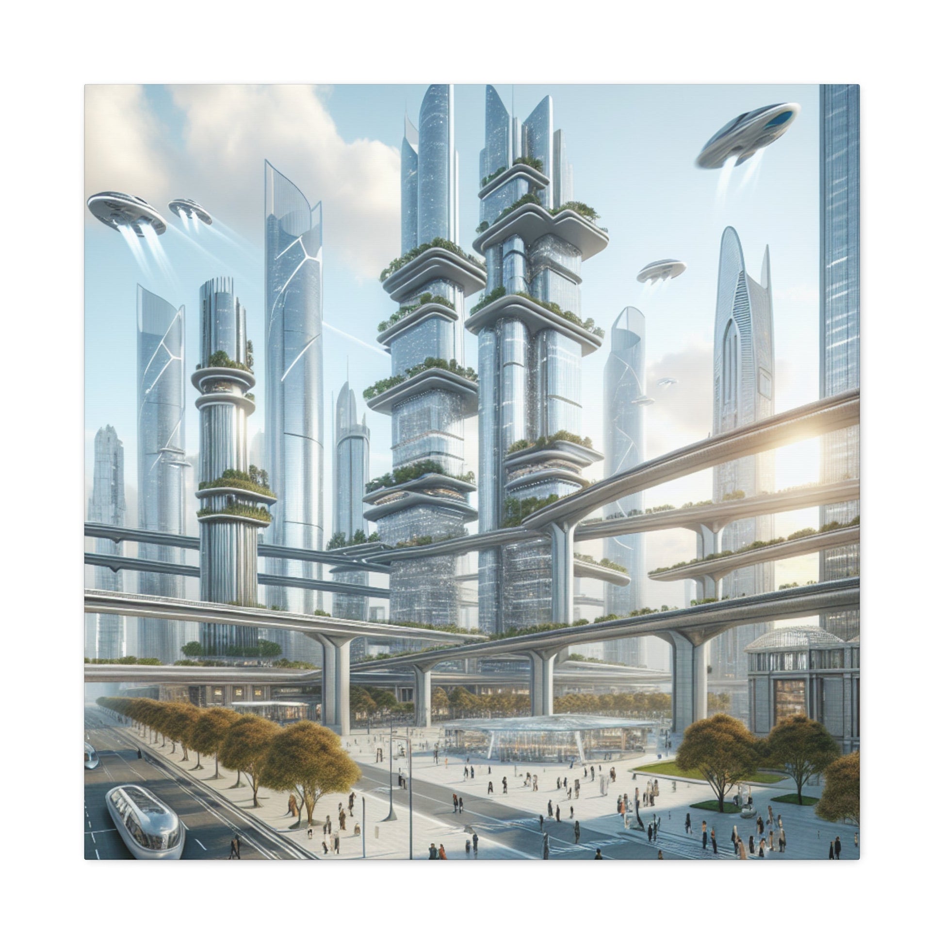 "Futuristic Eco-City Skyline" - Canvas - Authentic4Us