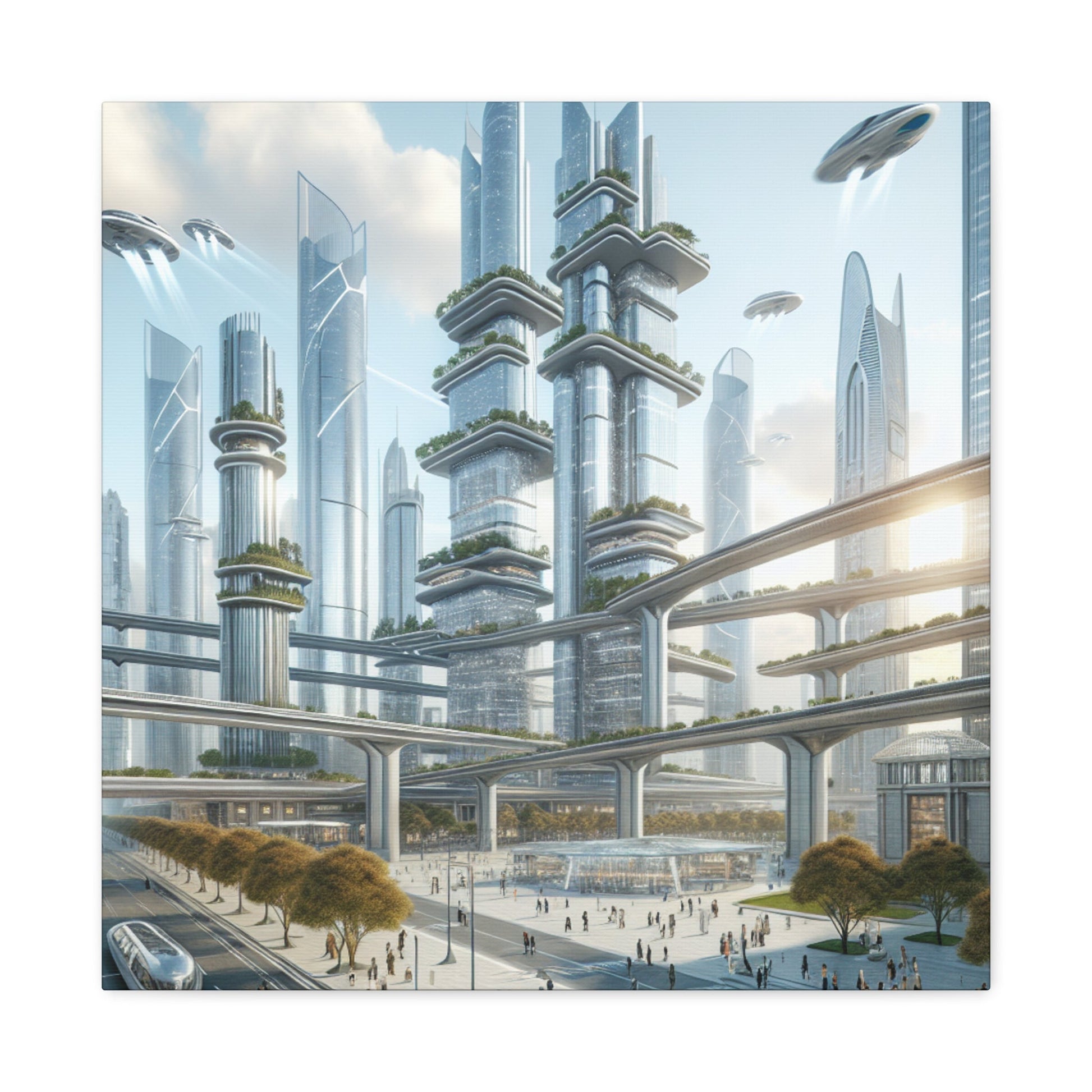 "Futuristic Eco-City Skyline" - Canvas - Authentic4Us