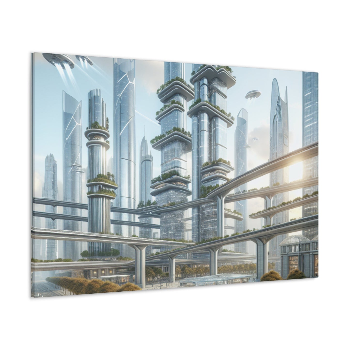 "Futuristic Eco-City Skyline" - Canvas - Authentic4Us