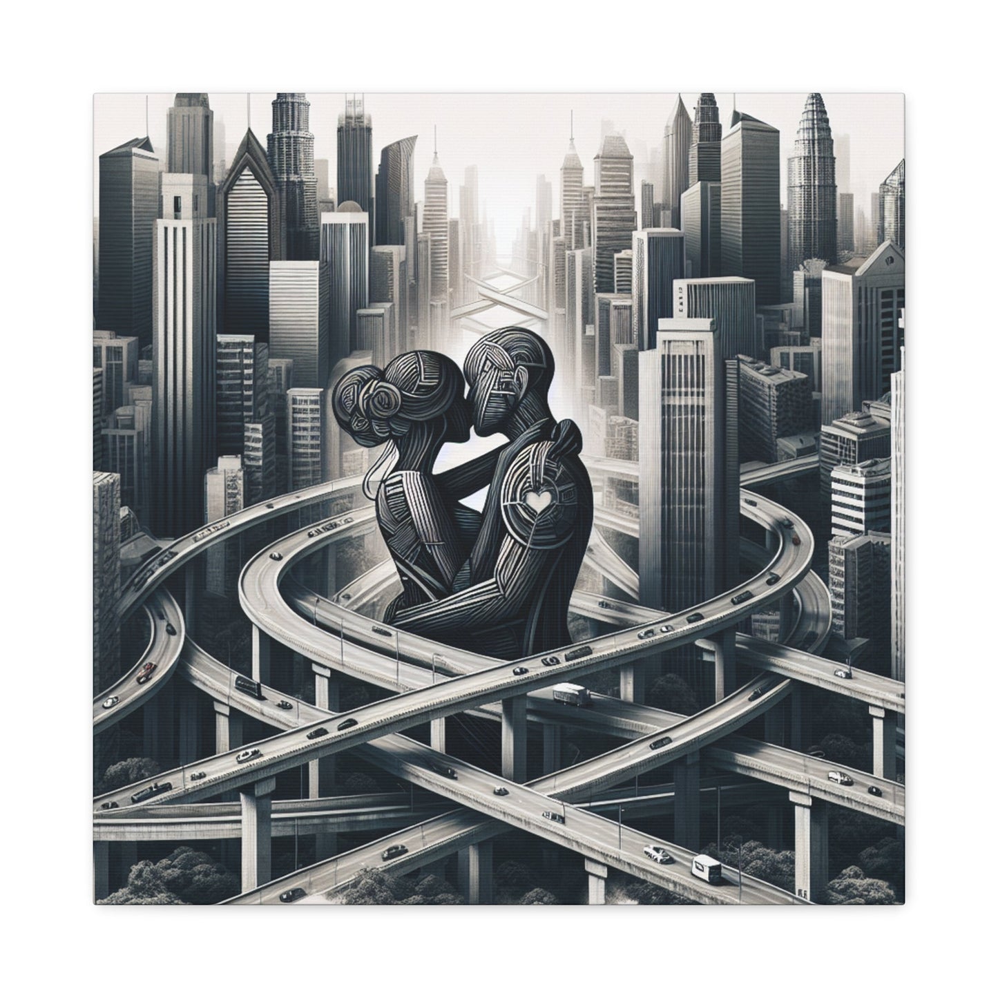 "Futuristic Embrace: Urban Connections" - Canvas - Authentic4Us