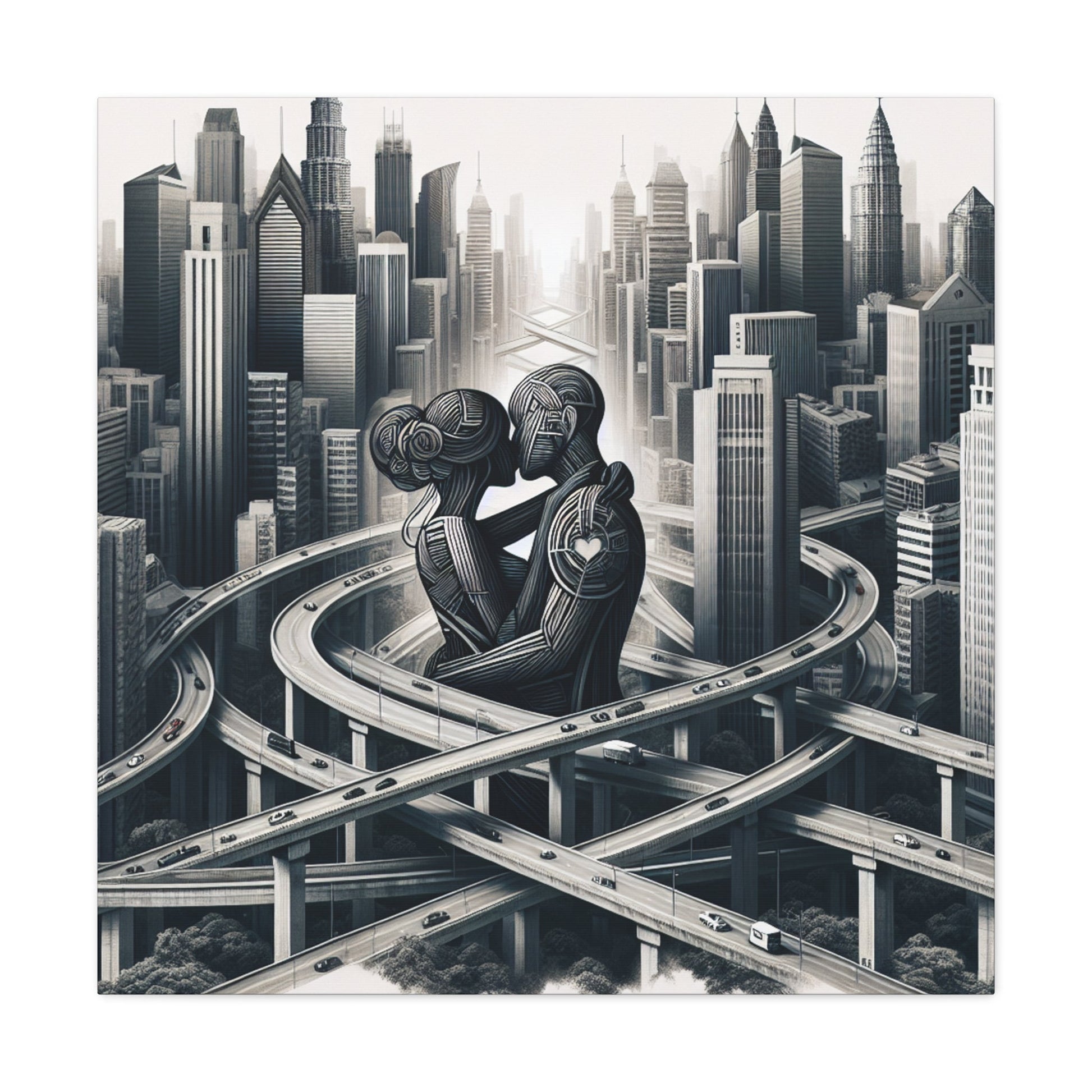 "Futuristic Embrace: Urban Connections" - Canvas - Authentic4Us