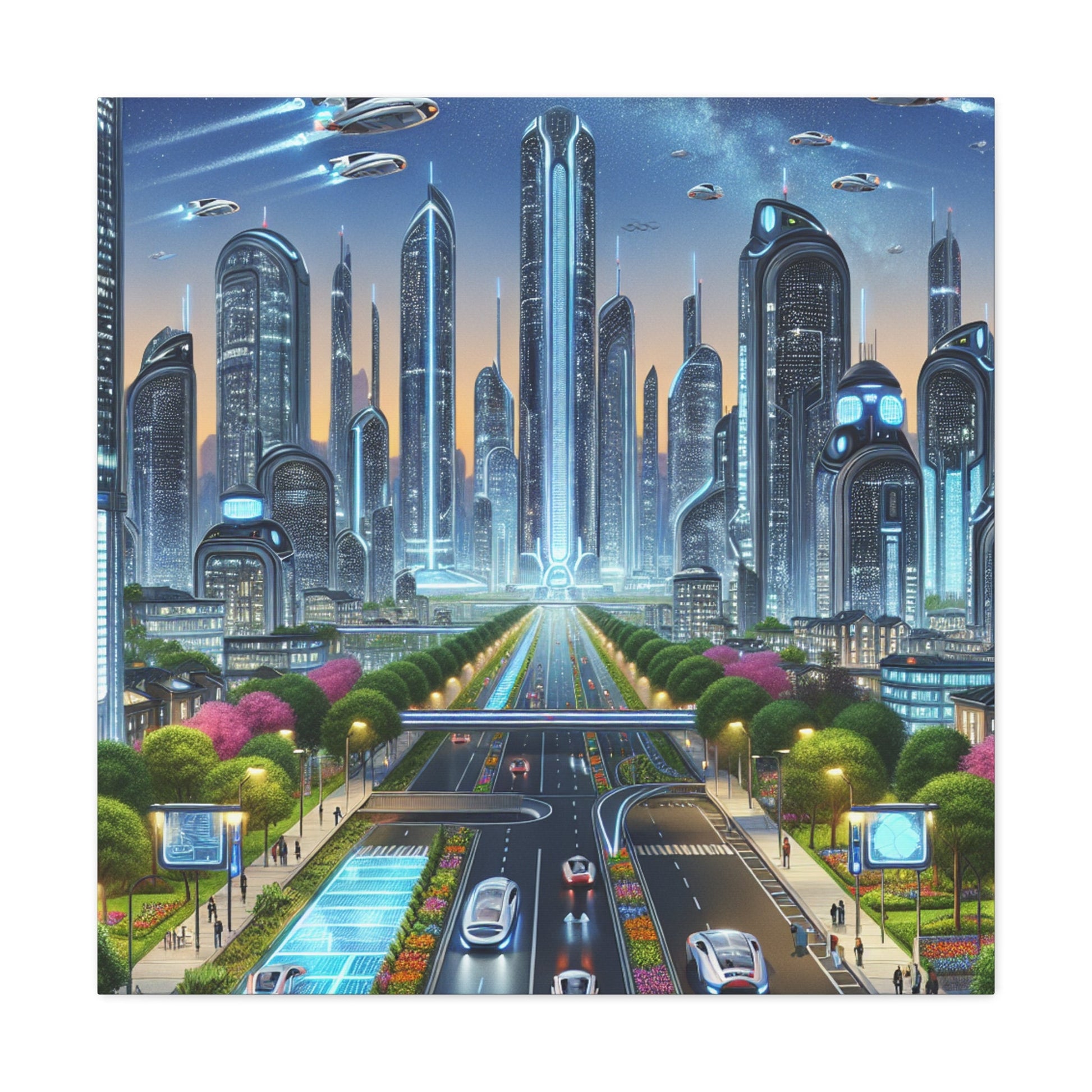 "Futuristic Metropolis: Utopian Skyline" - Canvas - Authentic4Us