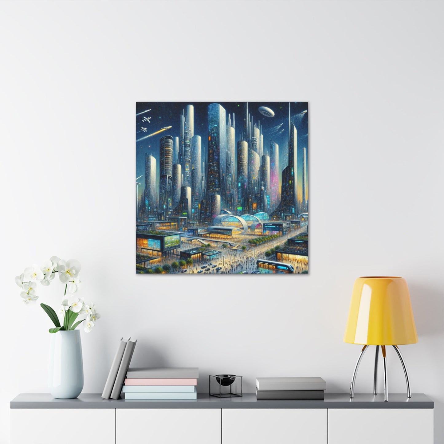 "Futuristic Night City Scape" - Canvas - Authentic4Us