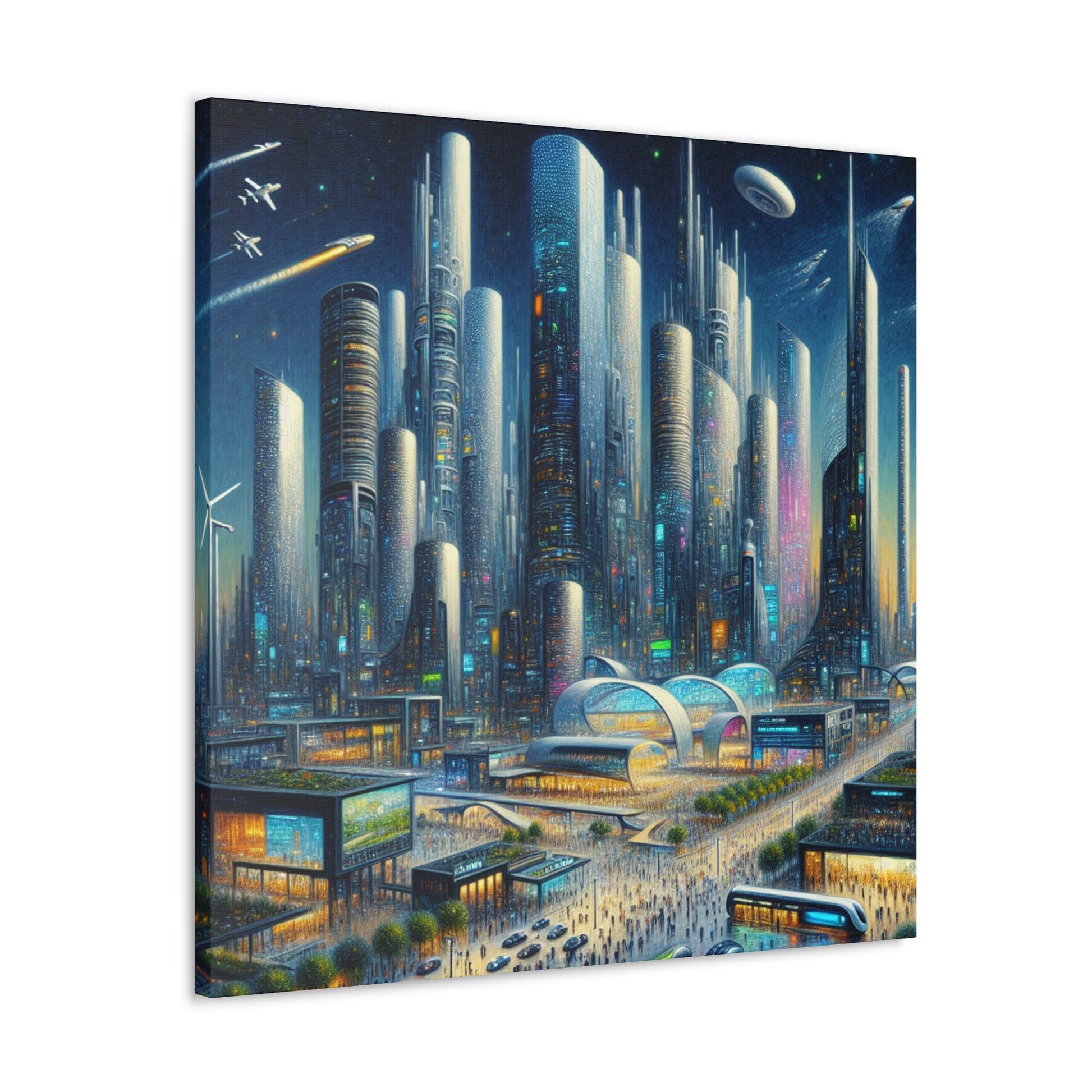 "Futuristic Night City Scape" - Canvas - Authentic4Us