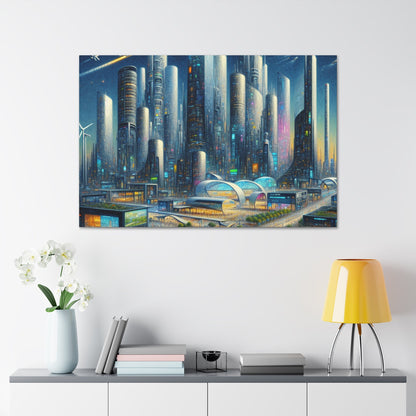 "Futuristic Night City Scape" - Canvas - Authentic4Us