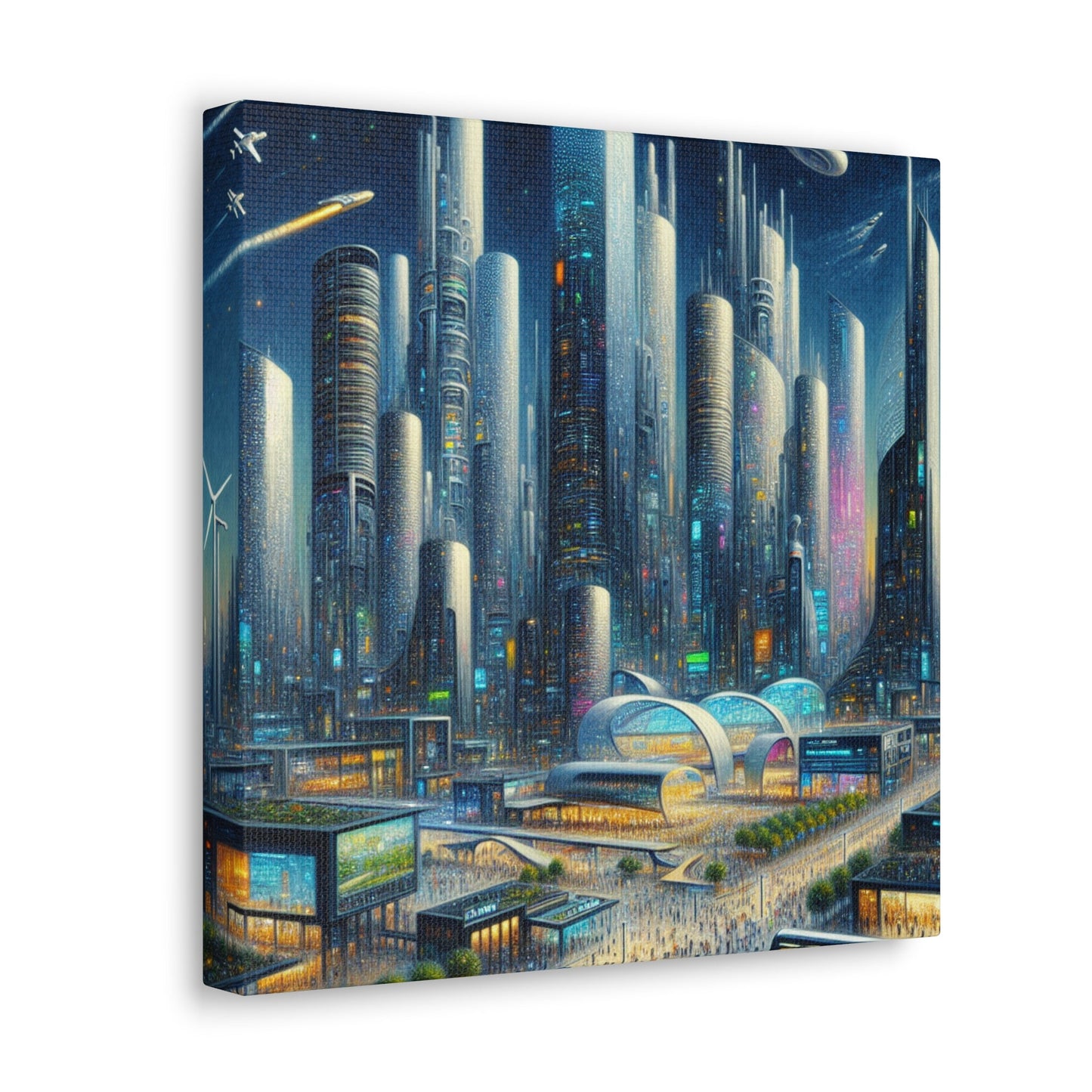 "Futuristic Night City Scape" - Canvas - Authentic4Us