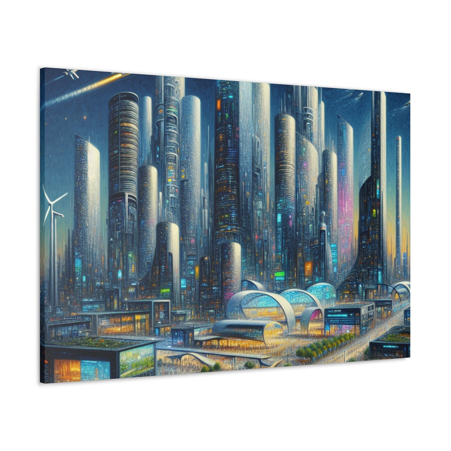 "Futuristic Night City Scape" - Canvas - Authentic4Us