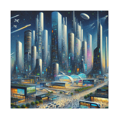 "Futuristic Night City Scape" - Canvas - Authentic4Us