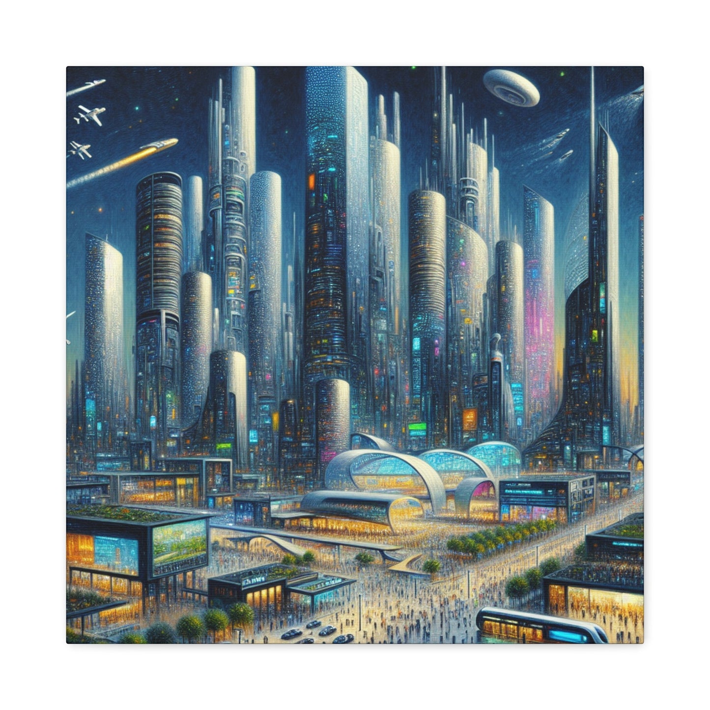 "Futuristic Night City Scape" - Canvas - Authentic4Us