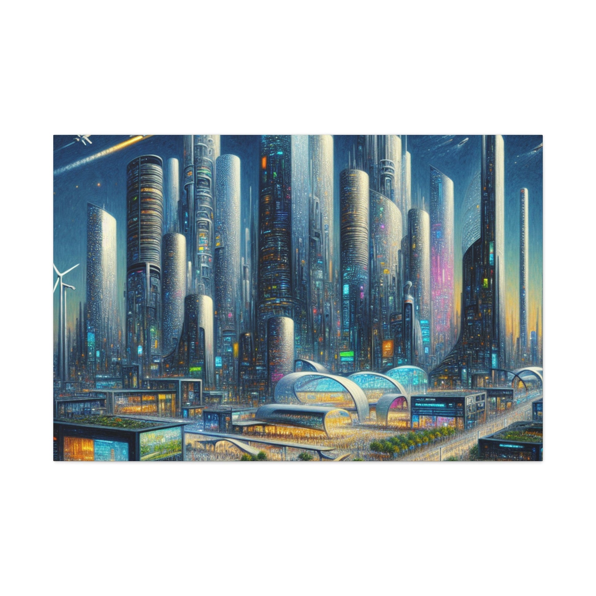 "Futuristic Night City Scape" - Canvas - Authentic4Us