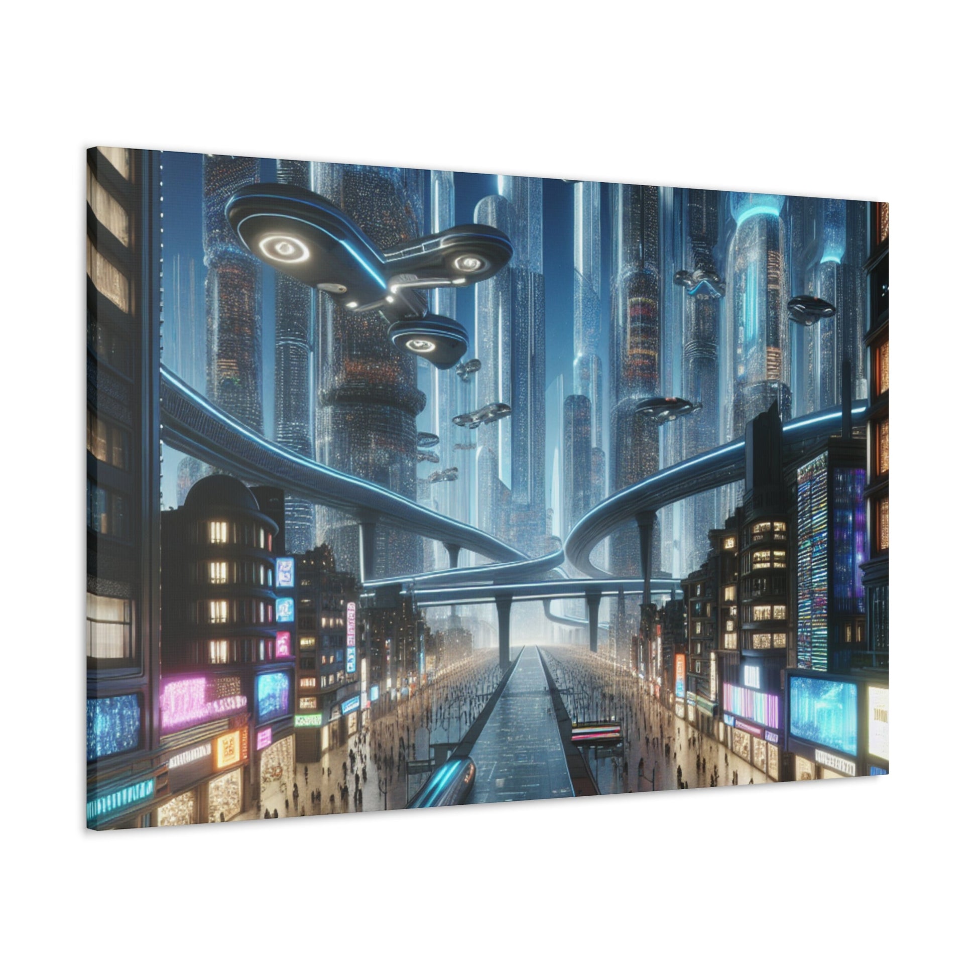 "Futuristic Night Cityscape Artwork" - Canvas - Authentic4Us